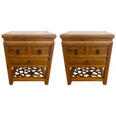 Pair of Chinese Camphor Wood Nightstands End Tables