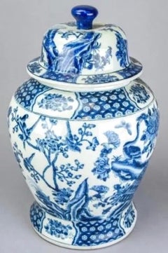 Pair of Chinese Canton Blue and White Porcelain Ginger Jars