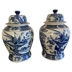 Pair of Chinese Canton Blue and White Porcelain Ginger Jars
