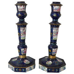 Pair of Chinese Canton Enamel Candlesticks, Qianlong Period