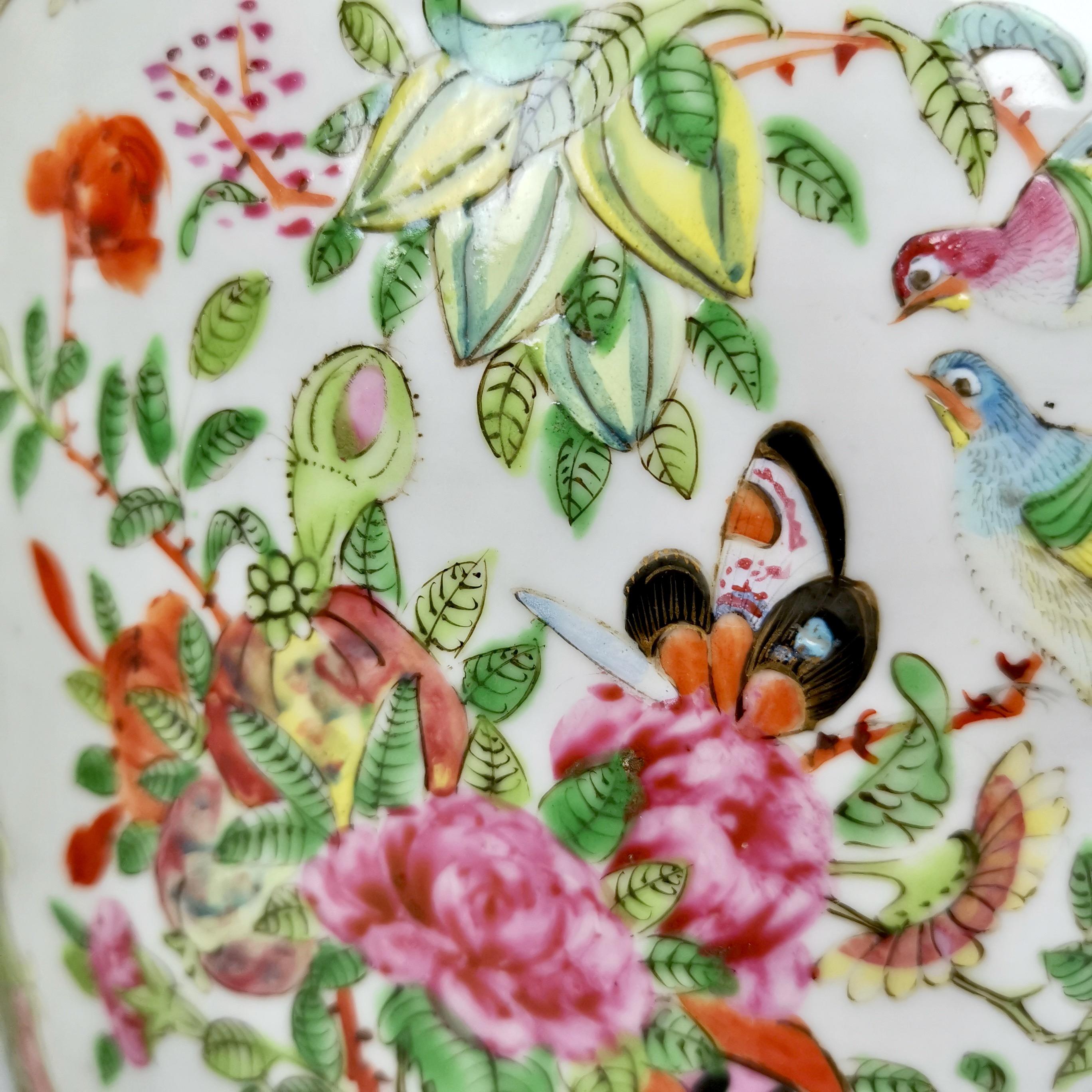 Pair of Chinese Canton Porcelain Vases, Family Scenes, Birds, Flowers, 18301860 For Sale at 1stDibs