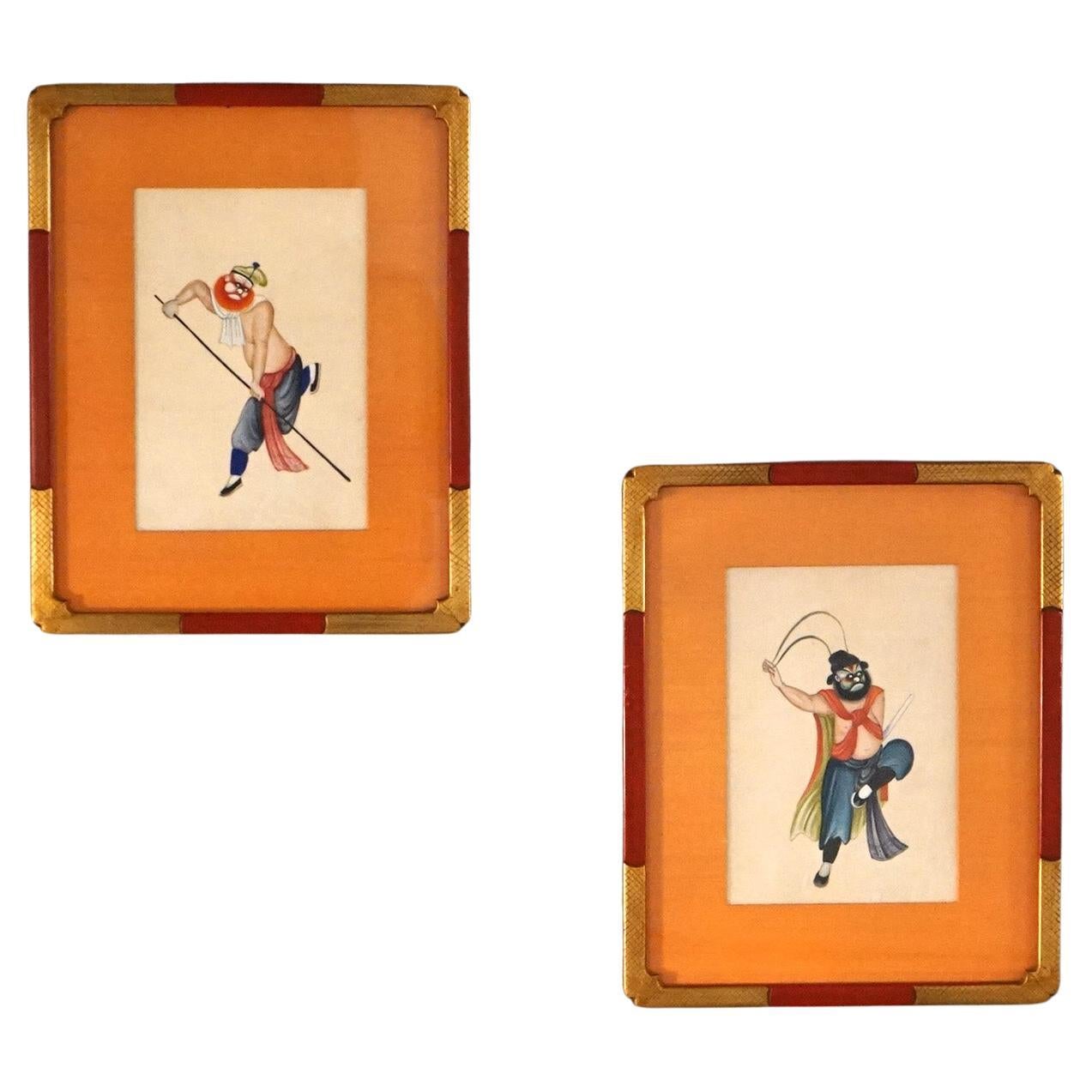 Pair of Chinese Caricature Prints, Framed, 20thC For Sale