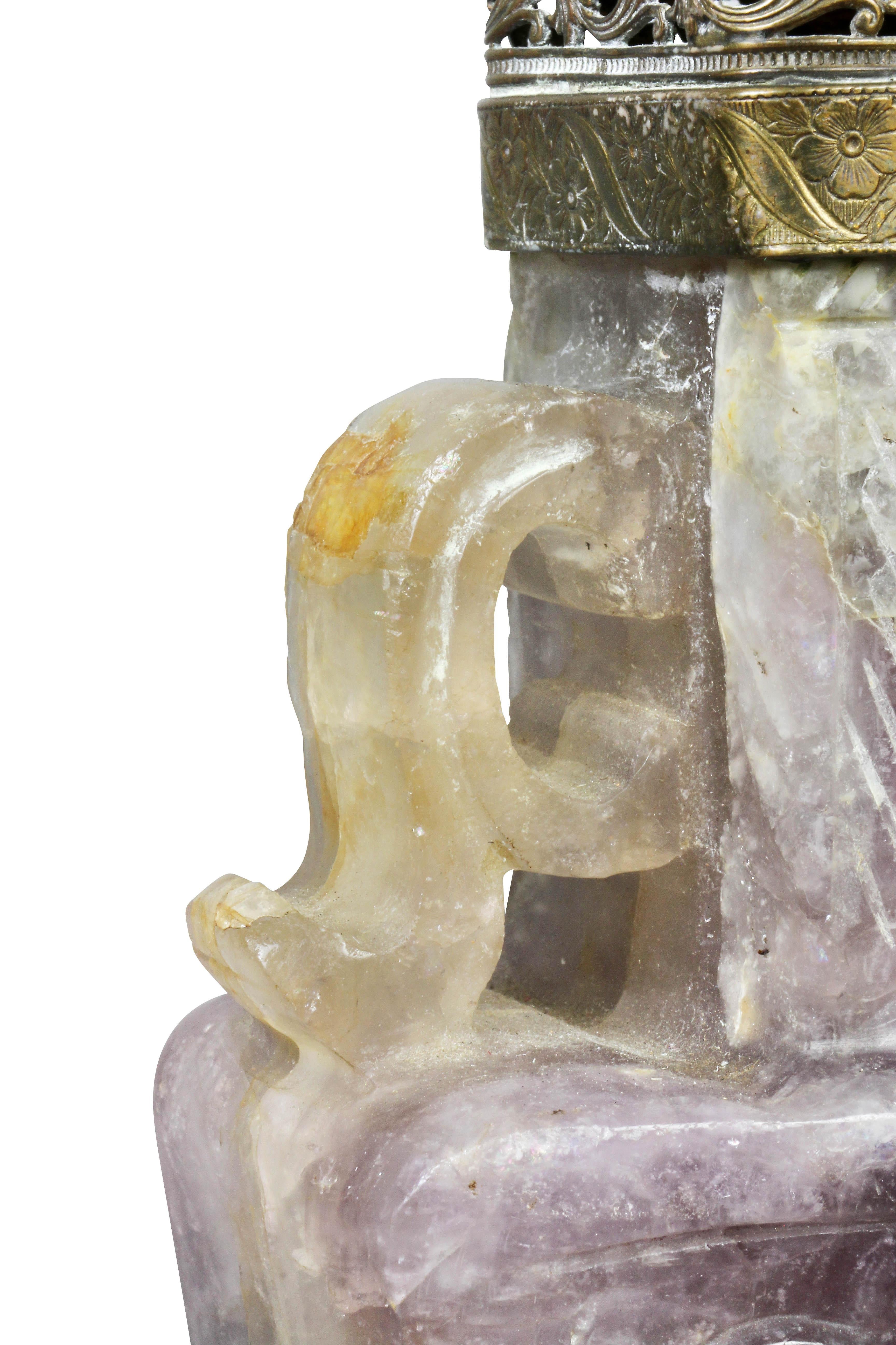 Pair of Chinese Carved Amethyst Table Lamps with Fine Shades 4