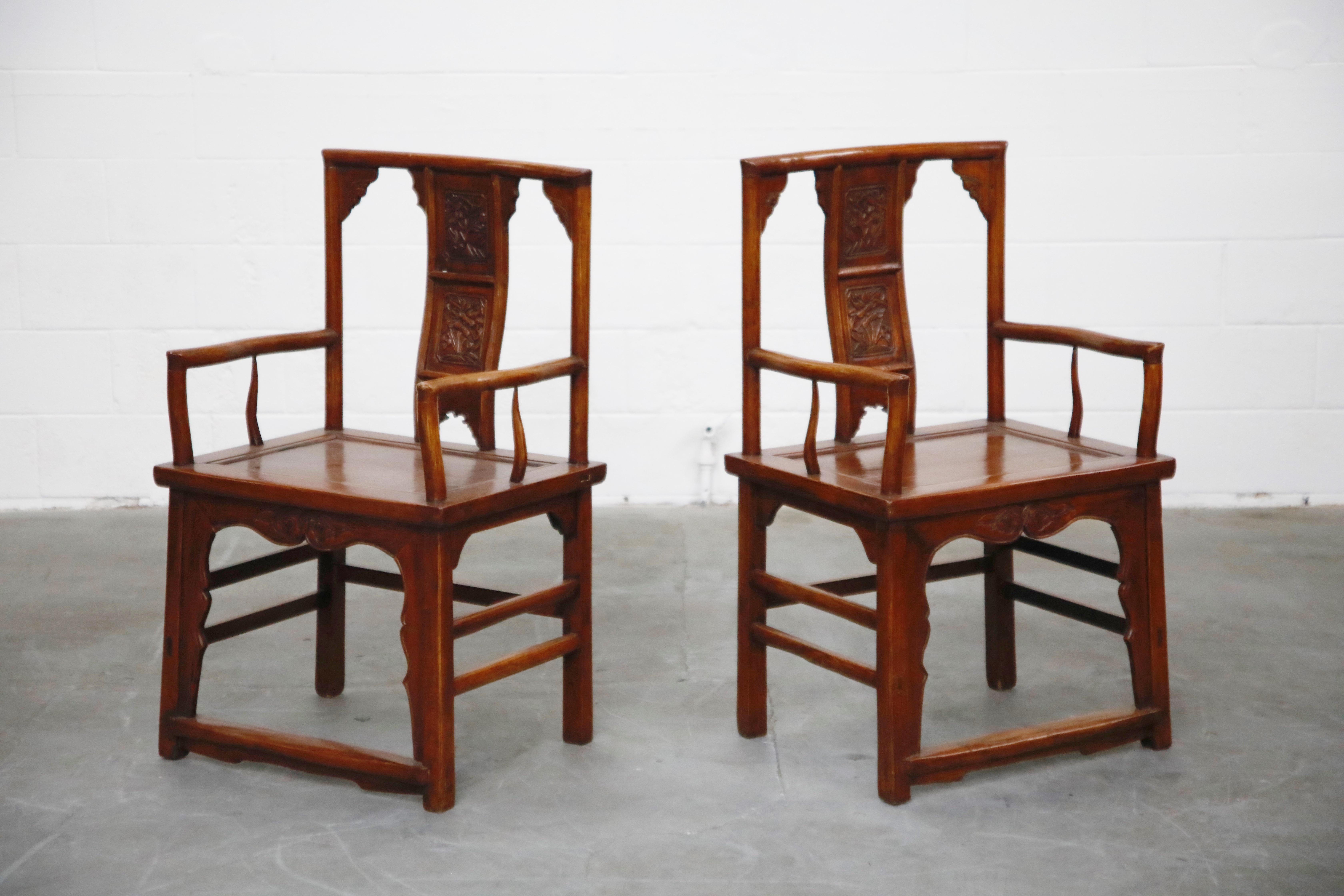 Chinese Export Pair of 20th Century Chinese Hardwood Carved Armchairs - NO RESERVE