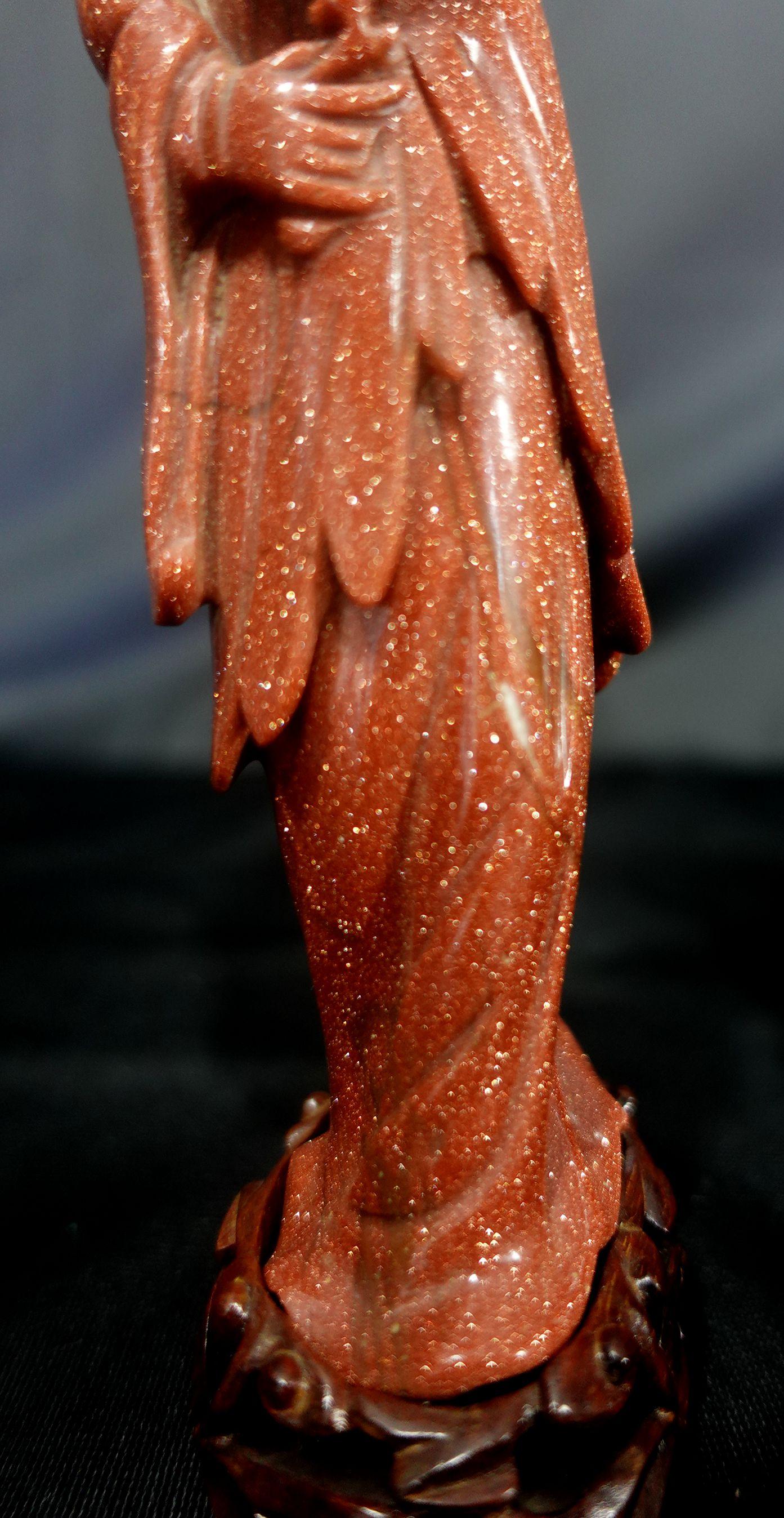 20th Century Pair of Chinese Carved Aventurine Quanyin Figures  For Sale