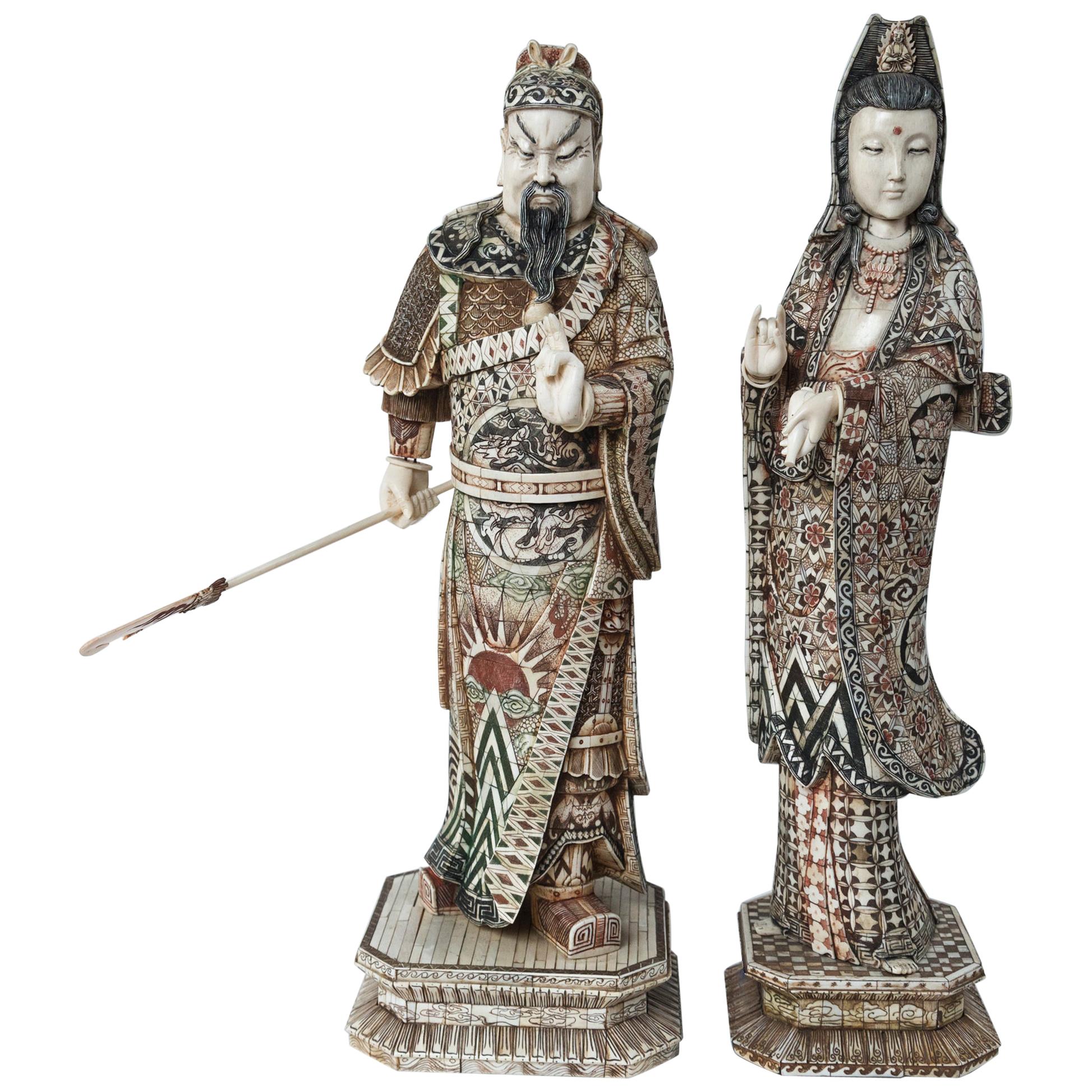 Pair of Chinese Carved Bone Figures For Sale