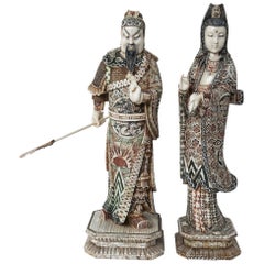 Vintage Pair of Chinese Carved Bone Figures