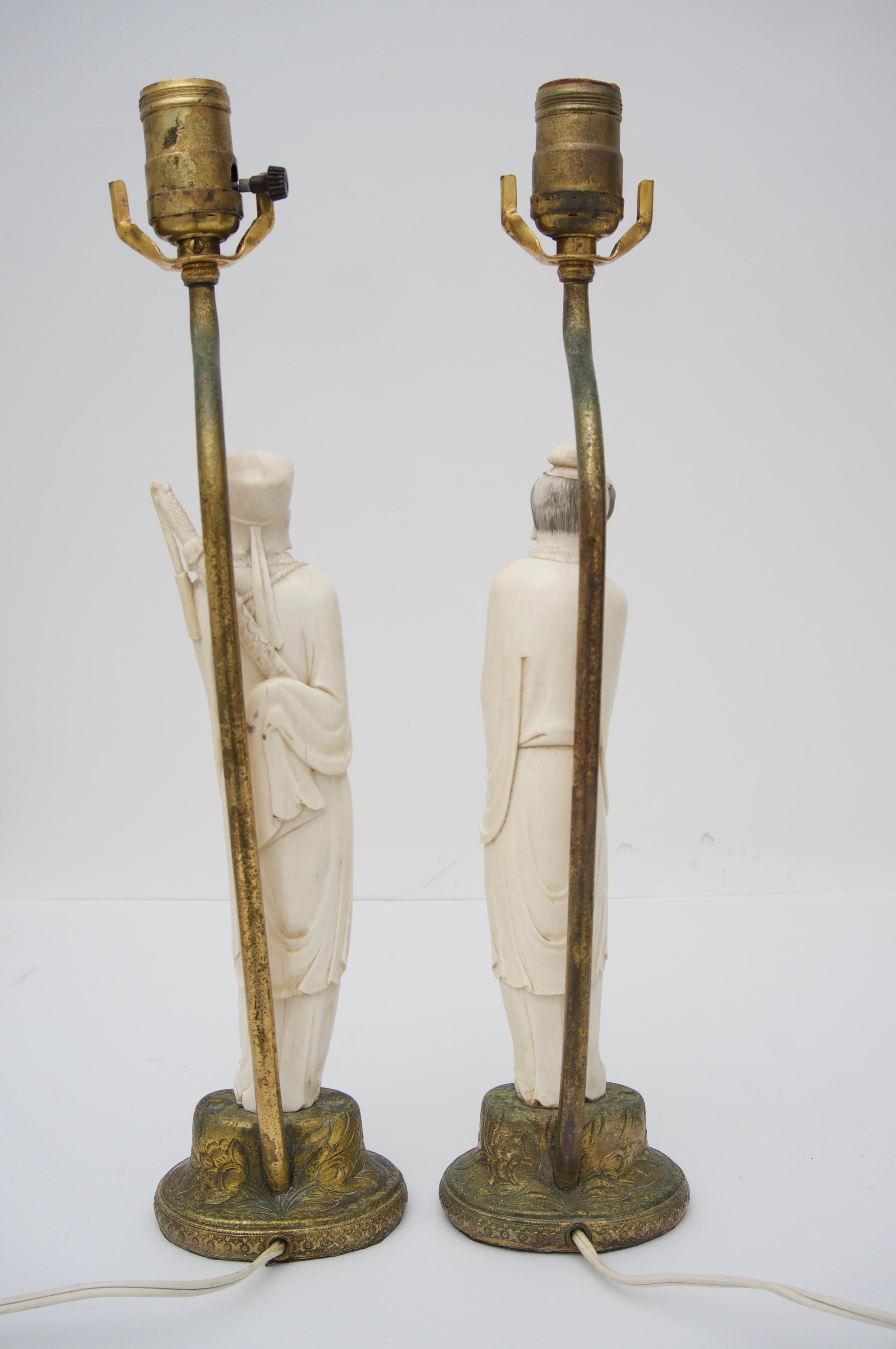 19th Century Pair of Chinese Carved Bone Lamps