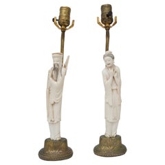 Pair of Chinese Carved Bone Lamps