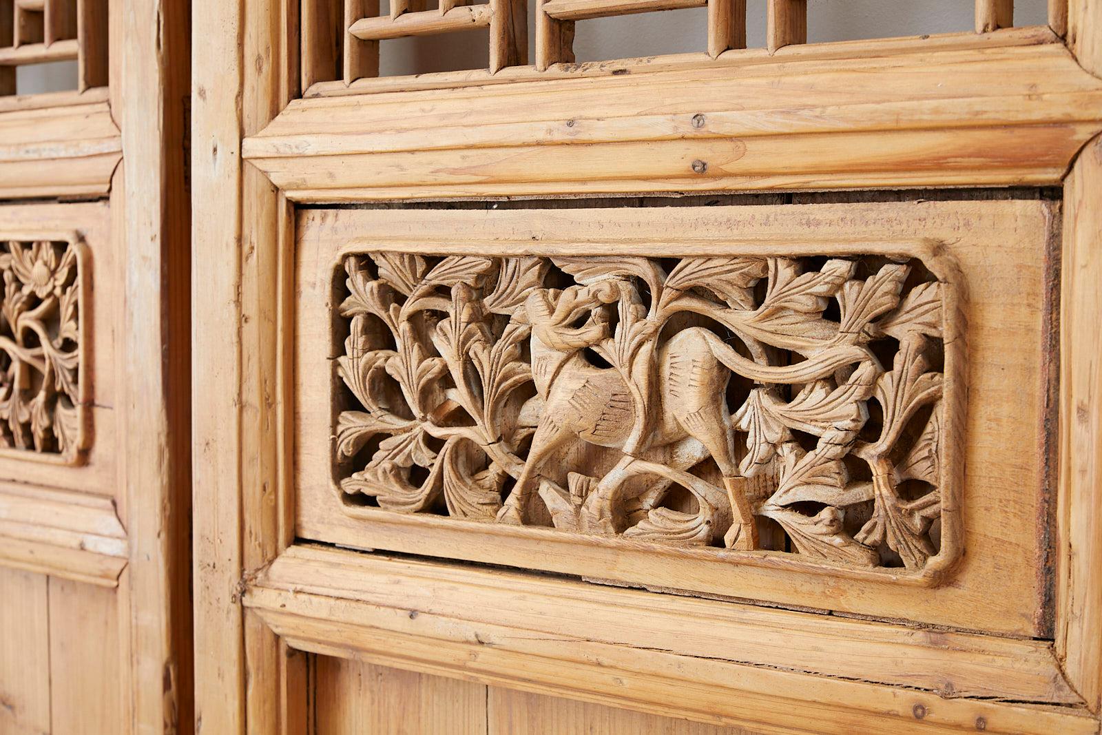 Pair of Chinese Carved Doors with Lattice Windows 1