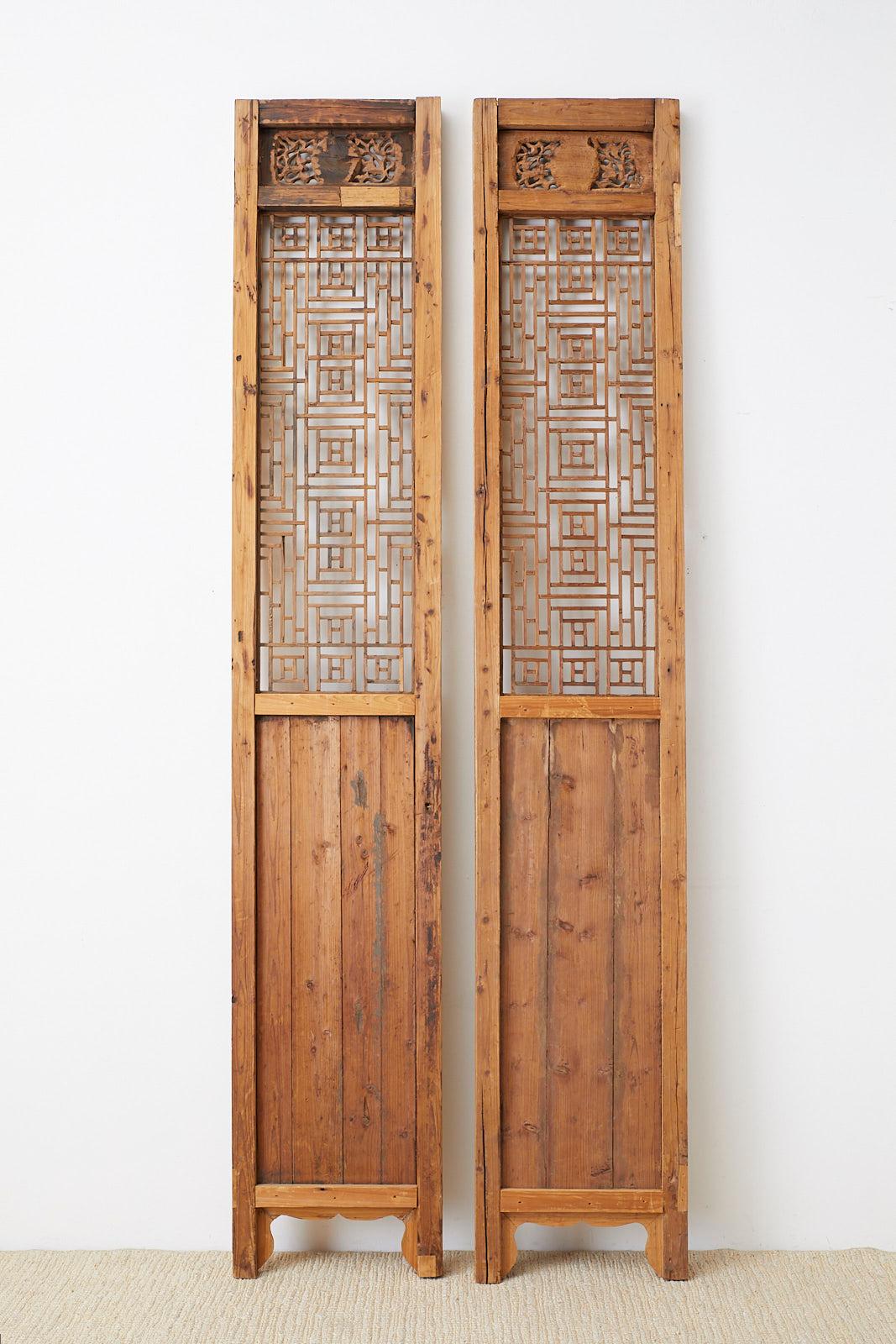 Pair of Chinese Carved Doors with Lattice Windows 4