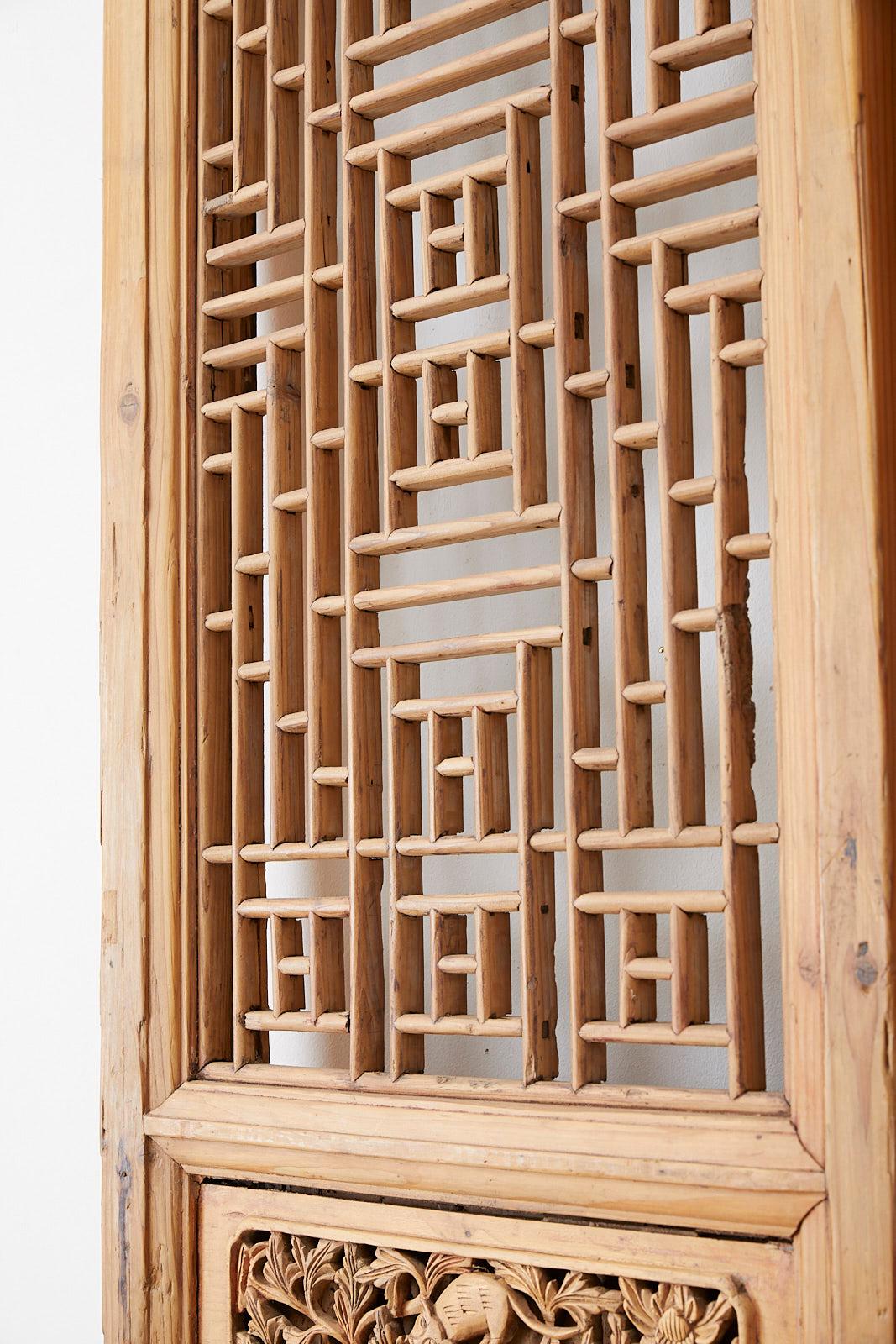 Pair of Chinese Carved Doors with Lattice Windows In Good Condition In Rio Vista, CA