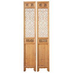 Paire de portes chinoises sculptées avec fenêtres à treillis