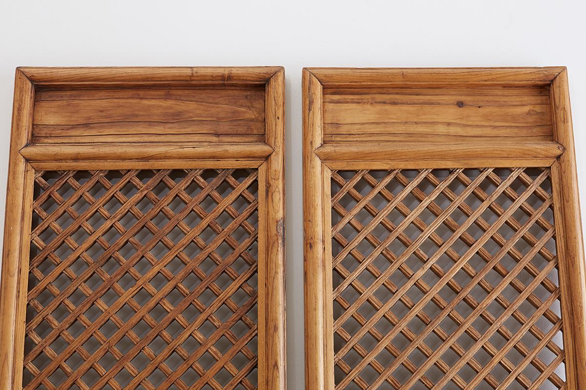 Pair of Chinese Carved Elm Lattice Door Panels 4