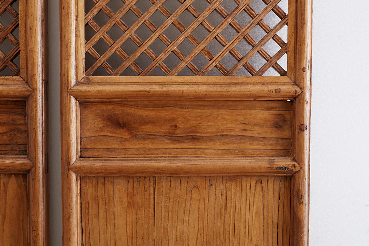 Pair of Chinese Carved Elm Lattice Door Panels 6