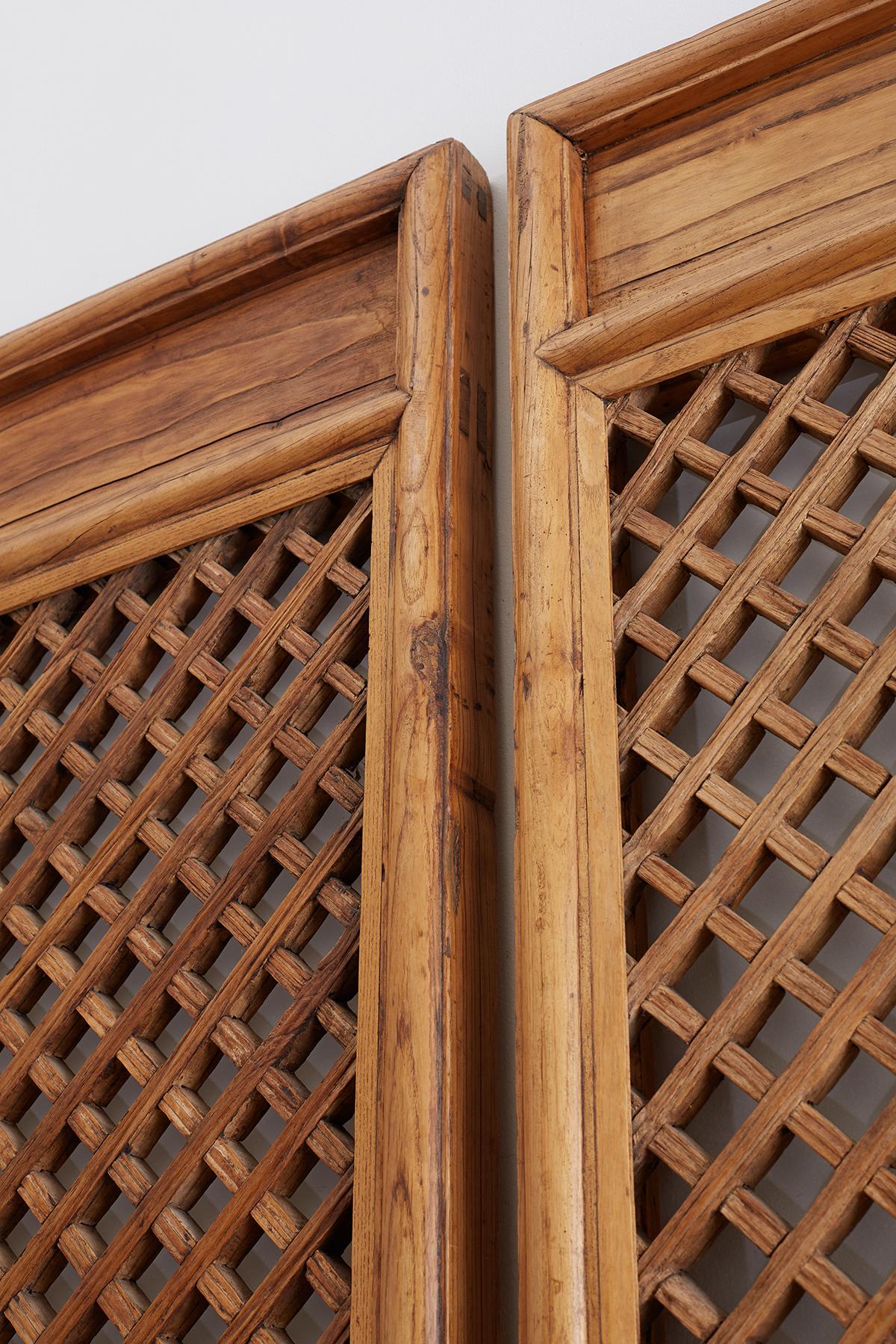 Pair of Chinese Carved Elm Lattice Door Panels 7