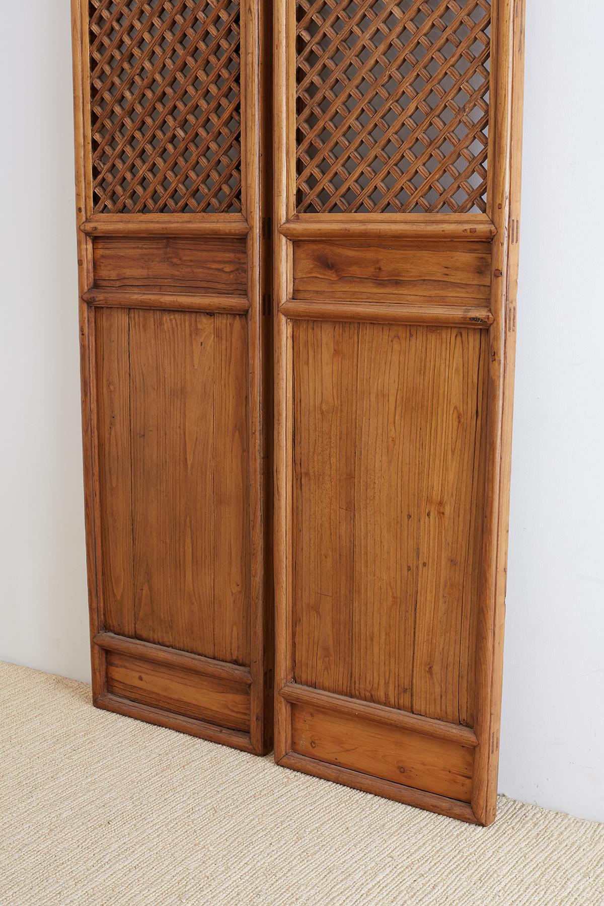 Qing Pair of Chinese Carved Elm Lattice Door Panels