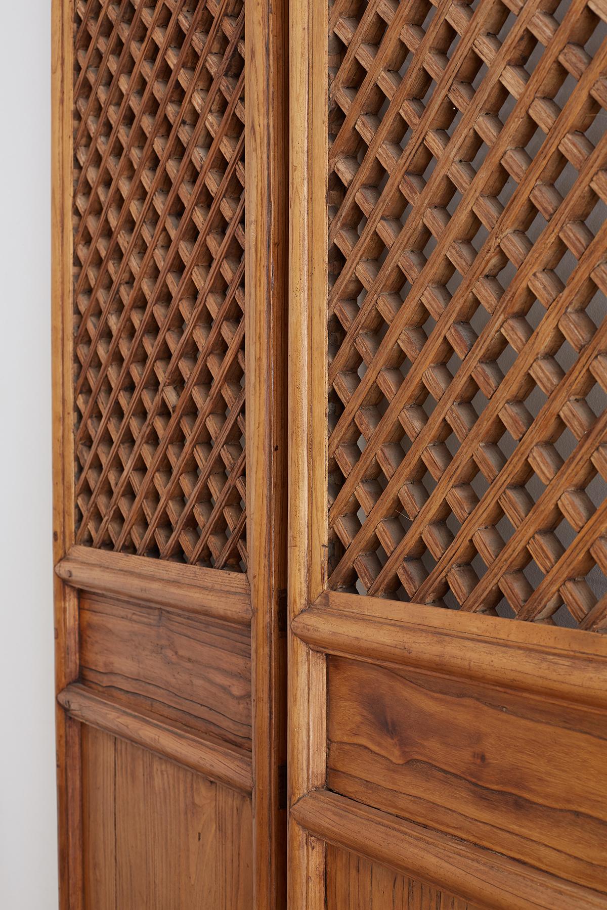 Pair of Chinese Carved Elm Lattice Door Panels In Good Condition In Rio Vista, CA