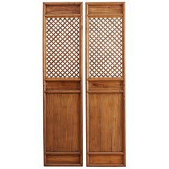 Pair of Chinese Carved Elm Lattice Door Panels