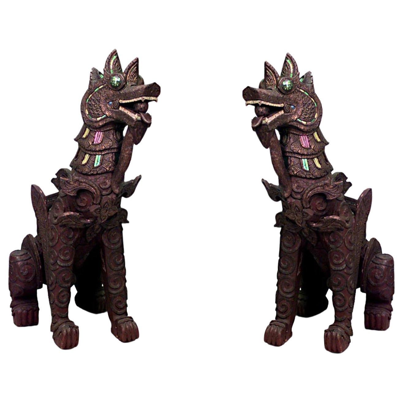 Pair of Chinese Carved Foo Dogs For Sale