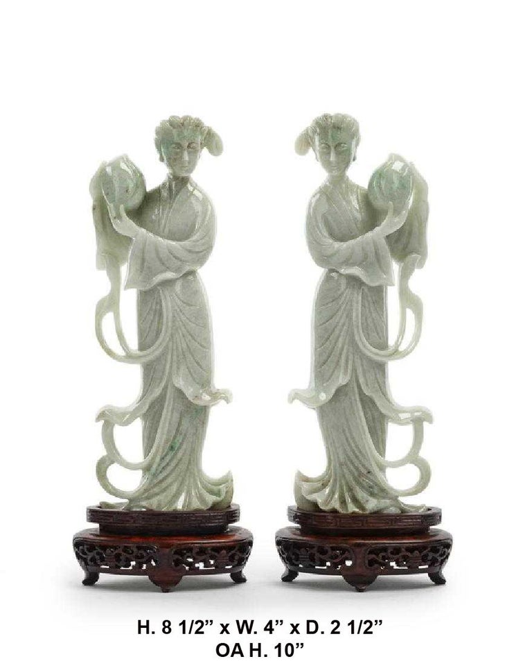 Pair of Chinese Carved Jade Maidens at 1stDibs