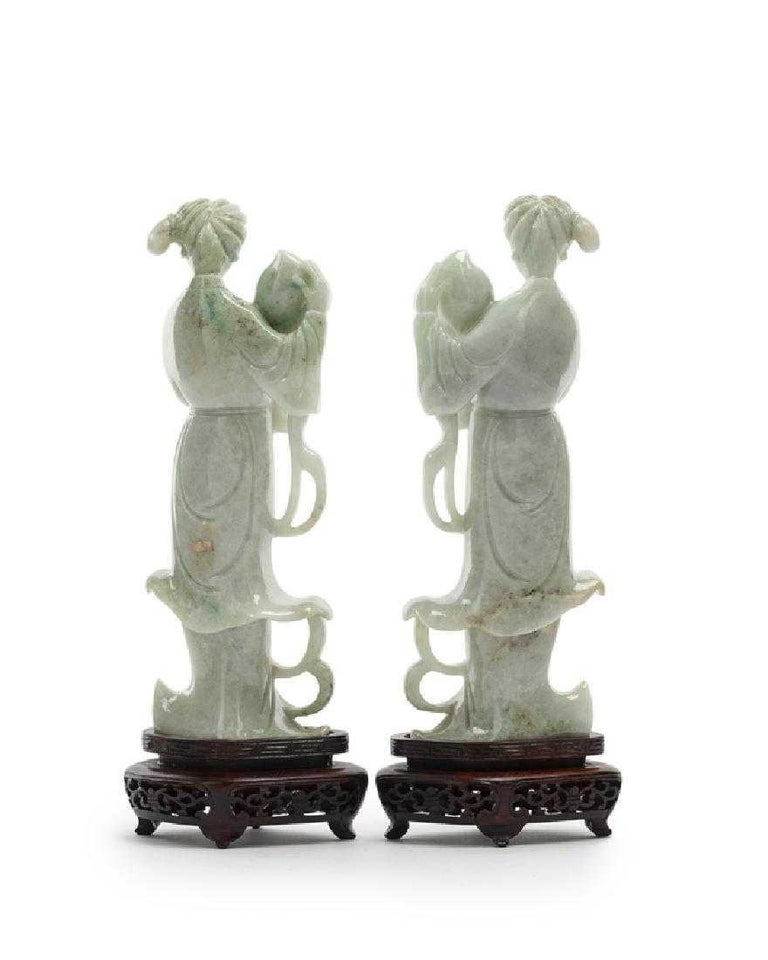 Pair of Chinese Carved Jade Maidens at 1stDibs