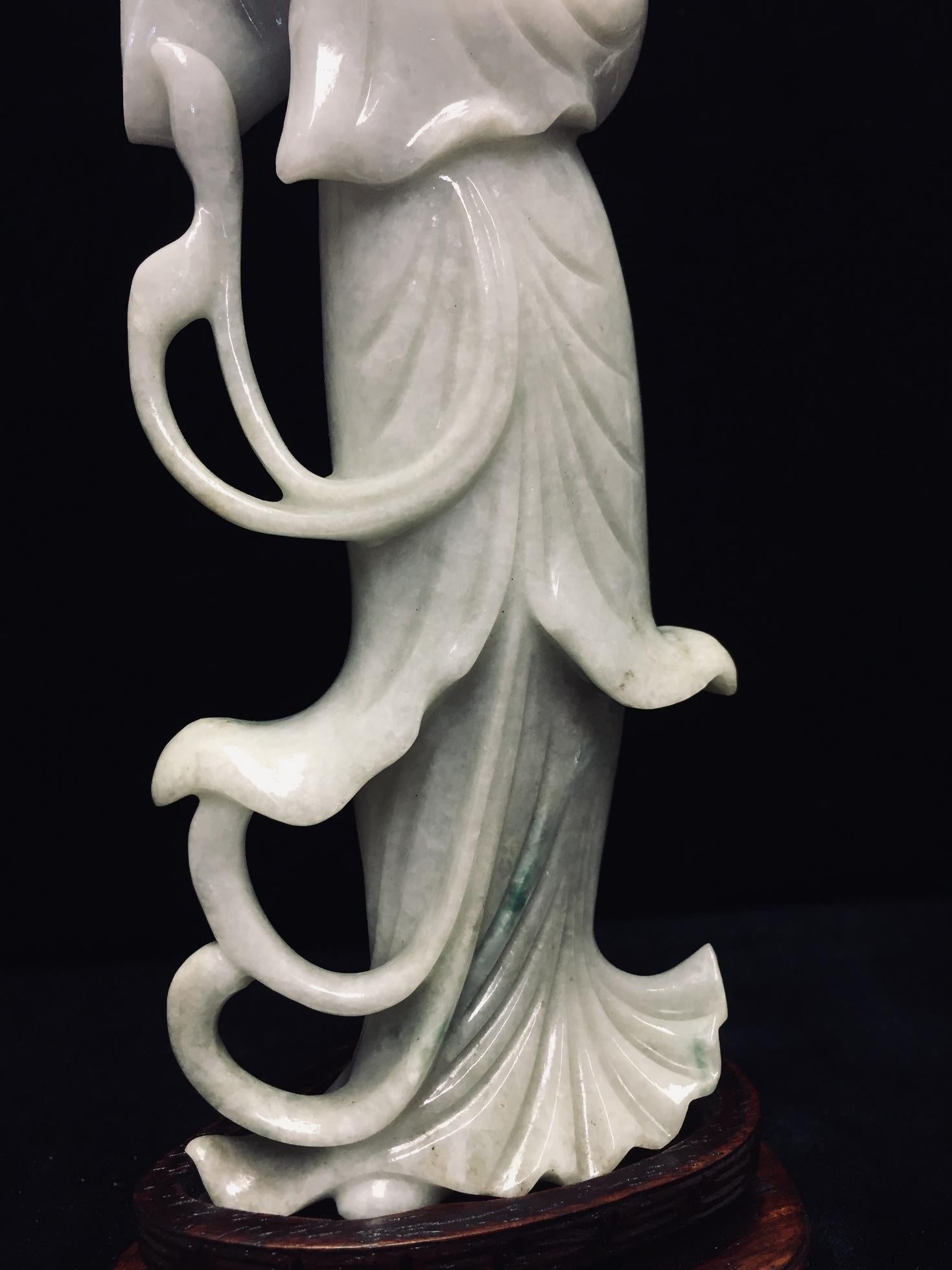 20th Century Pair of Chinese Carved Jade Maidens