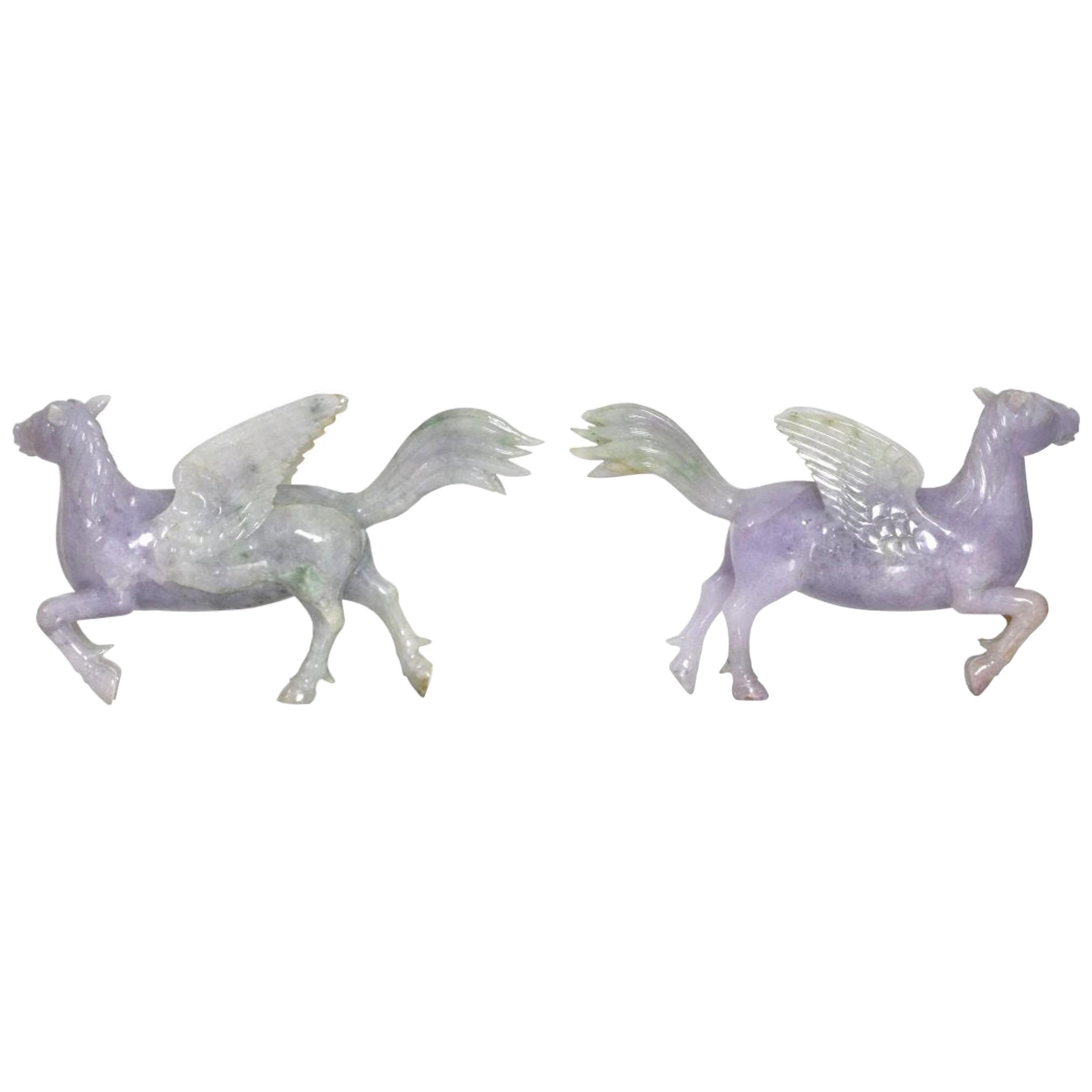 Pair of Chinese Carved Jade Winged Horses For Sale