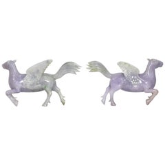 Pair of Chinese Carved Jade Winged Horses