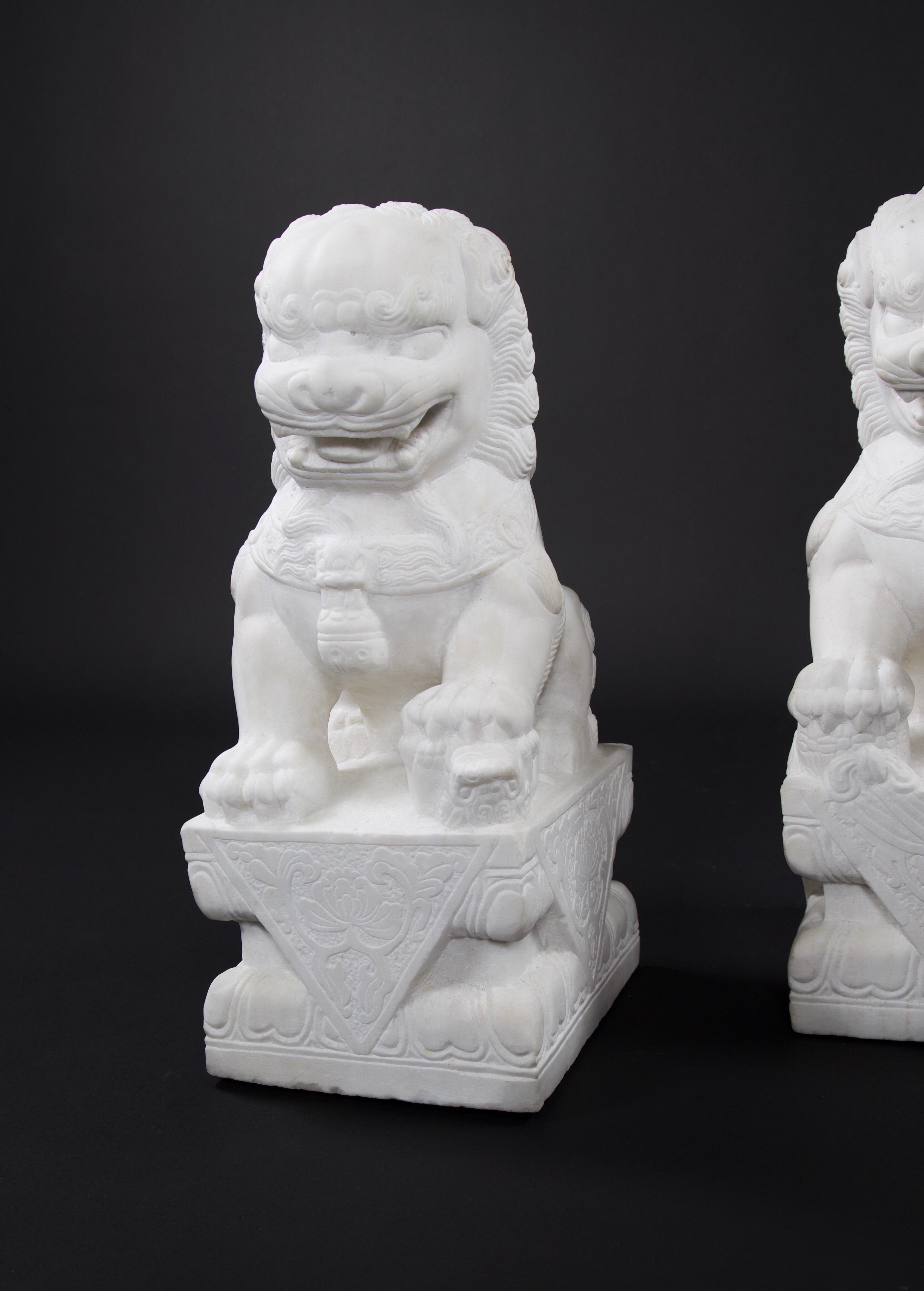 Other Pair of Chinese Carved Marble Foo Dogs