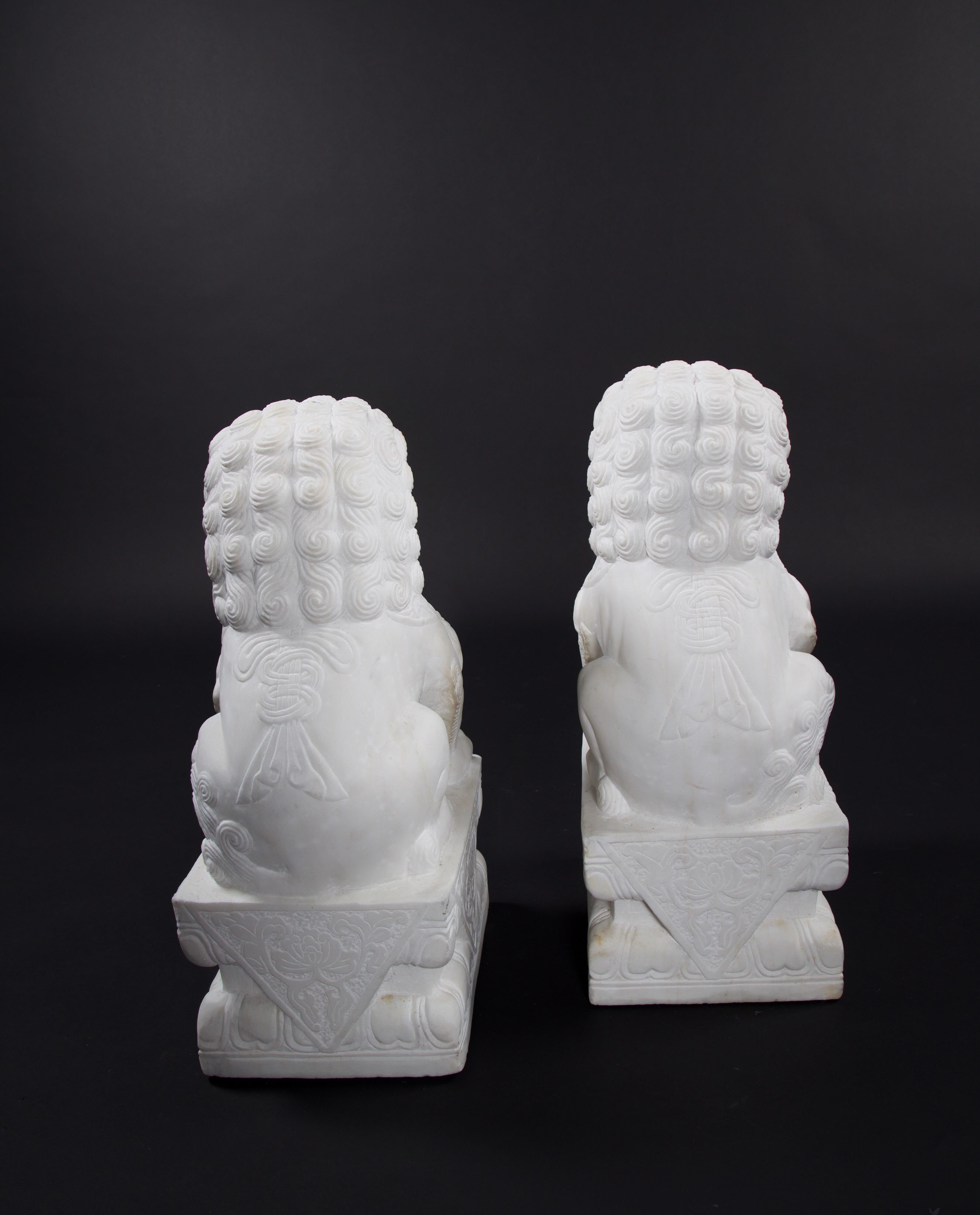 20th Century Pair of Chinese Carved Marble Foo Dogs
