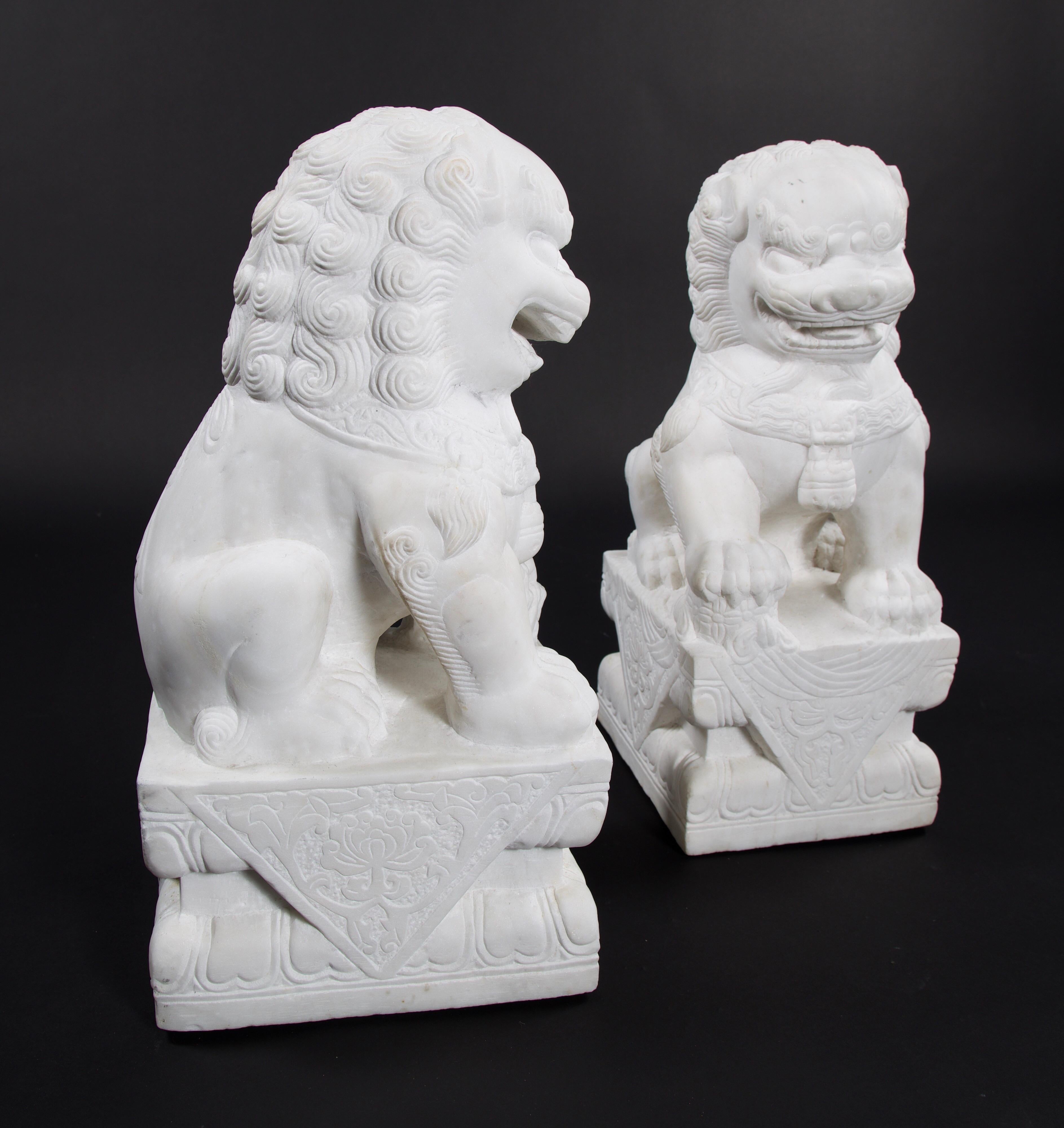 Pair of Chinese Carved Marble Foo Dogs 2
