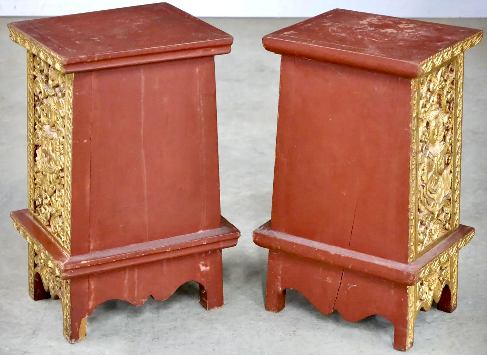 Polychromed Pair Of Chinese Carved Painted And Giltwood Cabinets For Sale