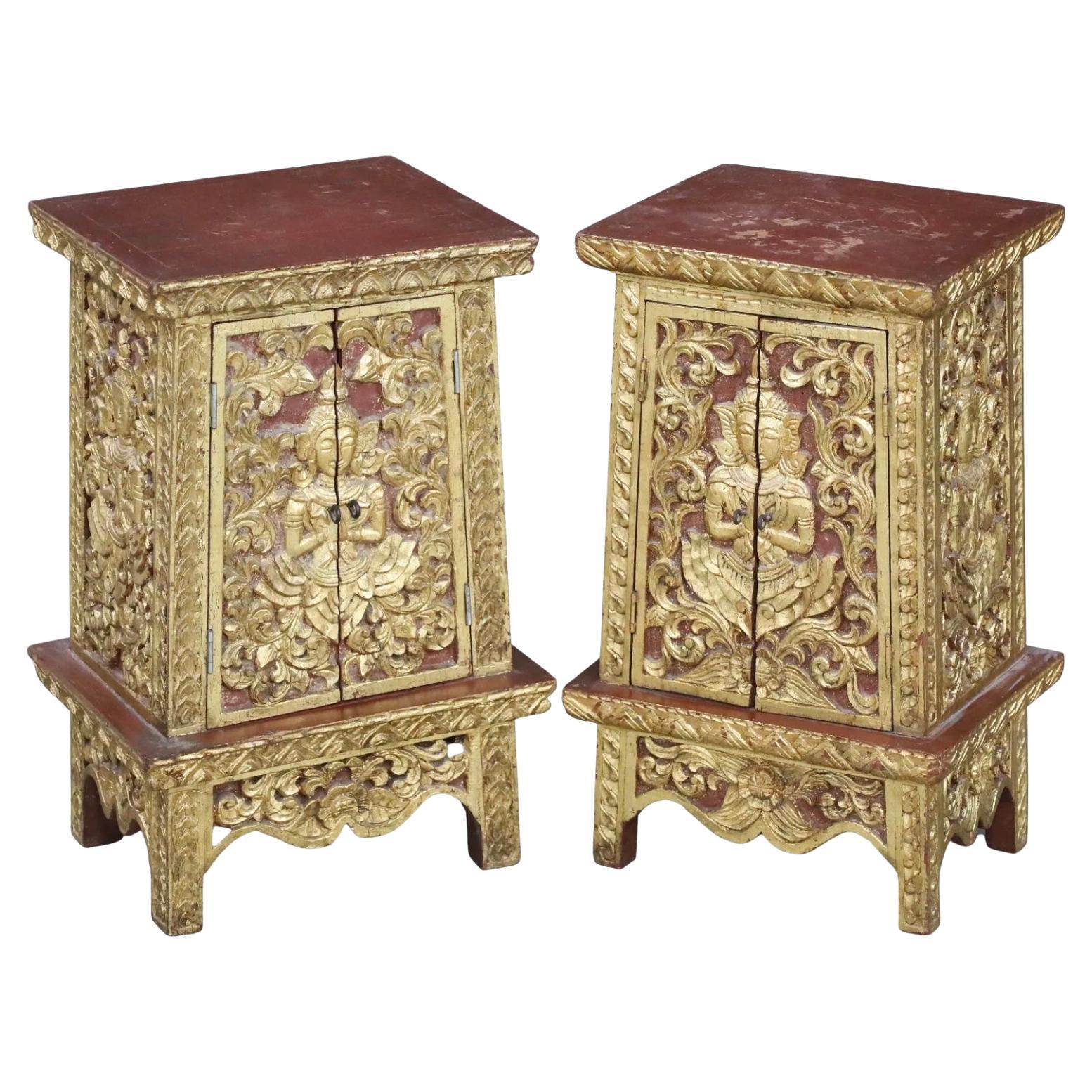 Pair Of Chinese Carved Painted And Giltwood Cabinets For Sale