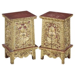 Pair Of Chinese Carved Painted And Giltwood Cabinets