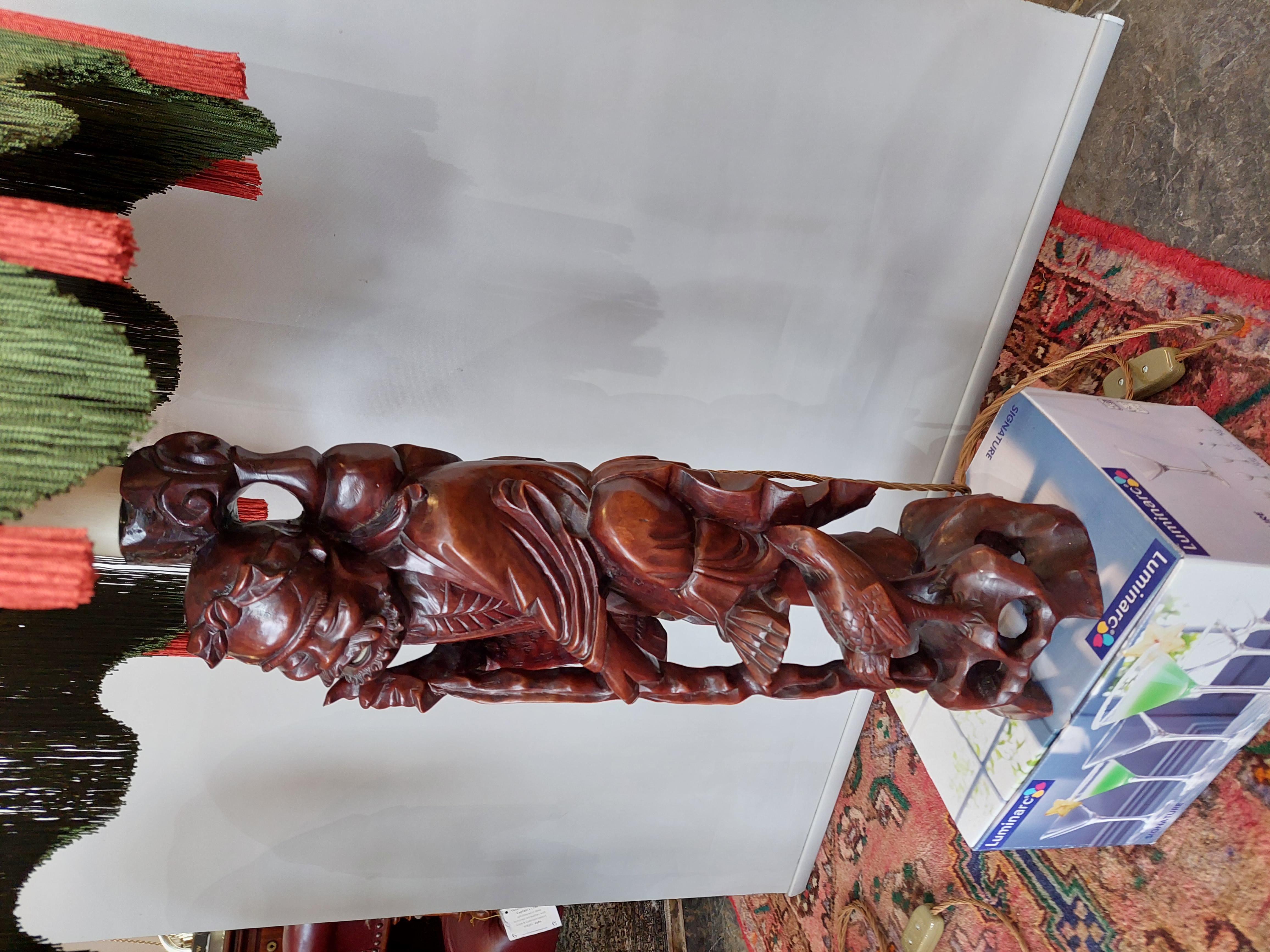 Silk Pair of Chinese carved root wood figural lamp bases For Sale