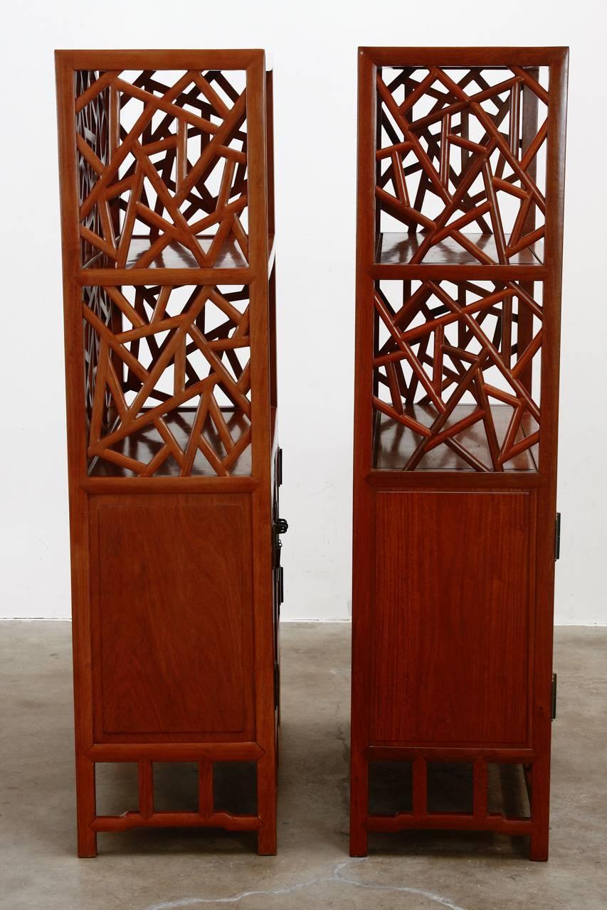 Pair of Chinese Carved Rosewood Display Cabinets or Bookcases 1