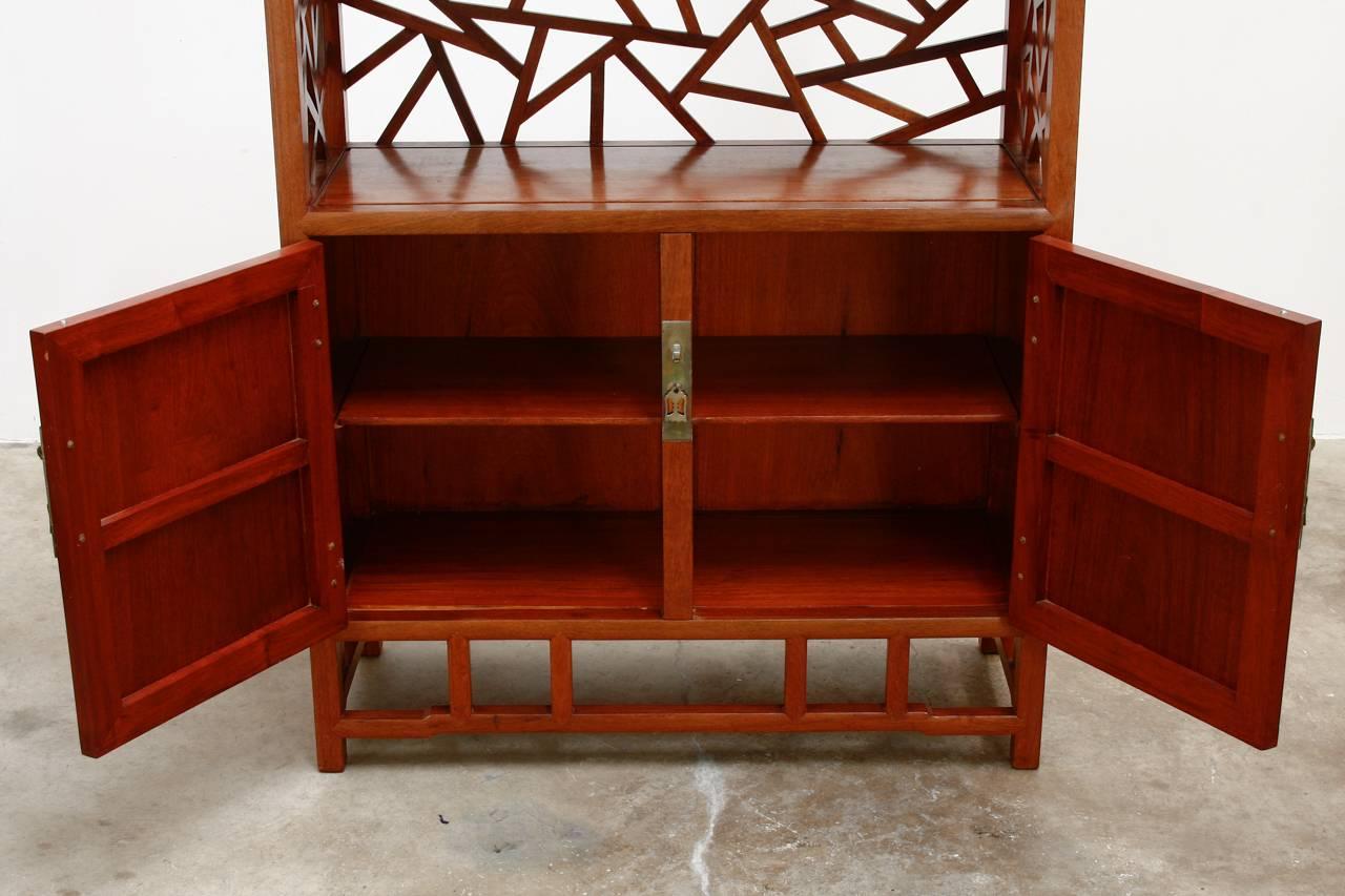 Pair of Chinese Carved Rosewood Display Cabinets or Bookcases In Good Condition In Rio Vista, CA