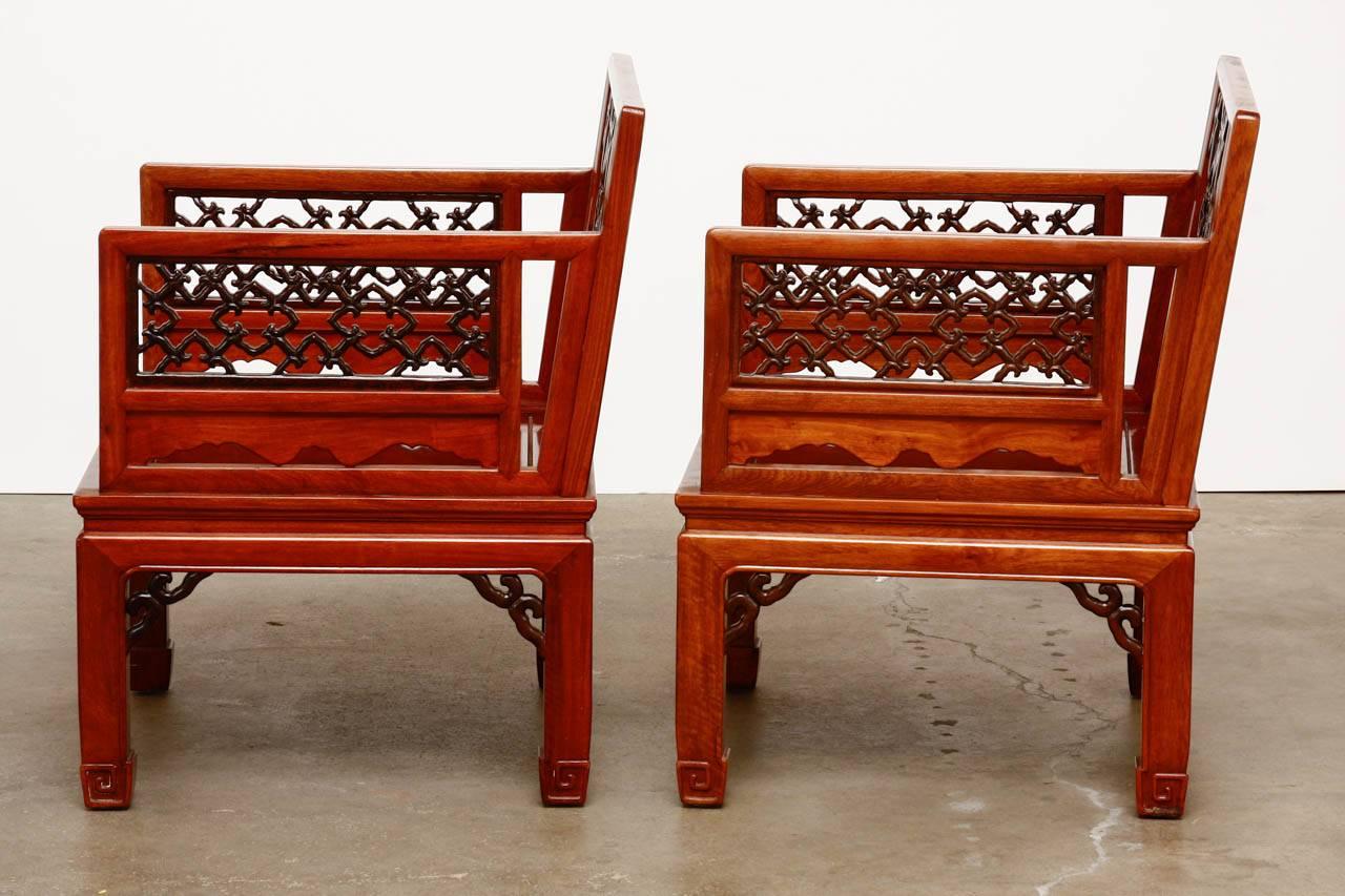 Pair of Chinese Carved Rosewood Lounge Chairs 5
