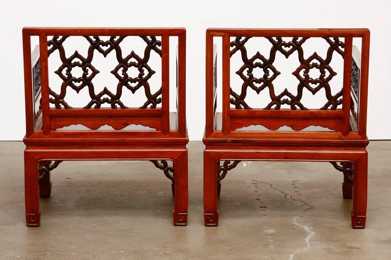 Pair of Chinese Carved Rosewood Lounge Chairs 8