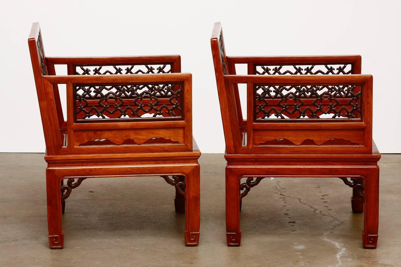 Pair of Chinese Carved Rosewood Lounge Chairs In Excellent Condition In Rio Vista, CA