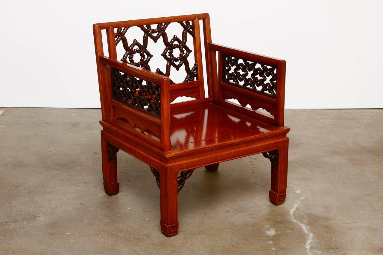 Pair of Chinese Carved Rosewood Lounge Chairs 2