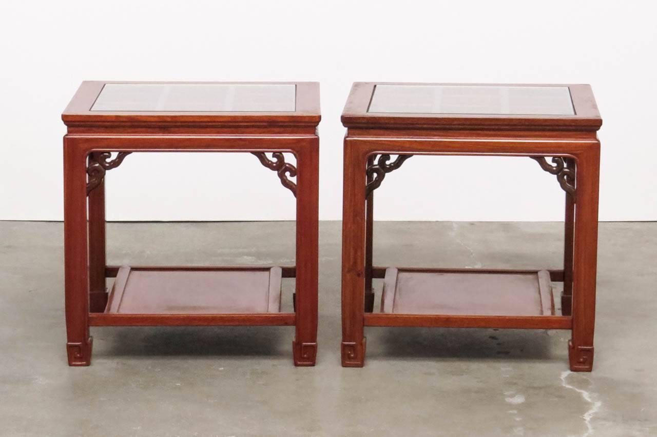 Pair of Chinese Carved Rosewood Side or End Tables 3