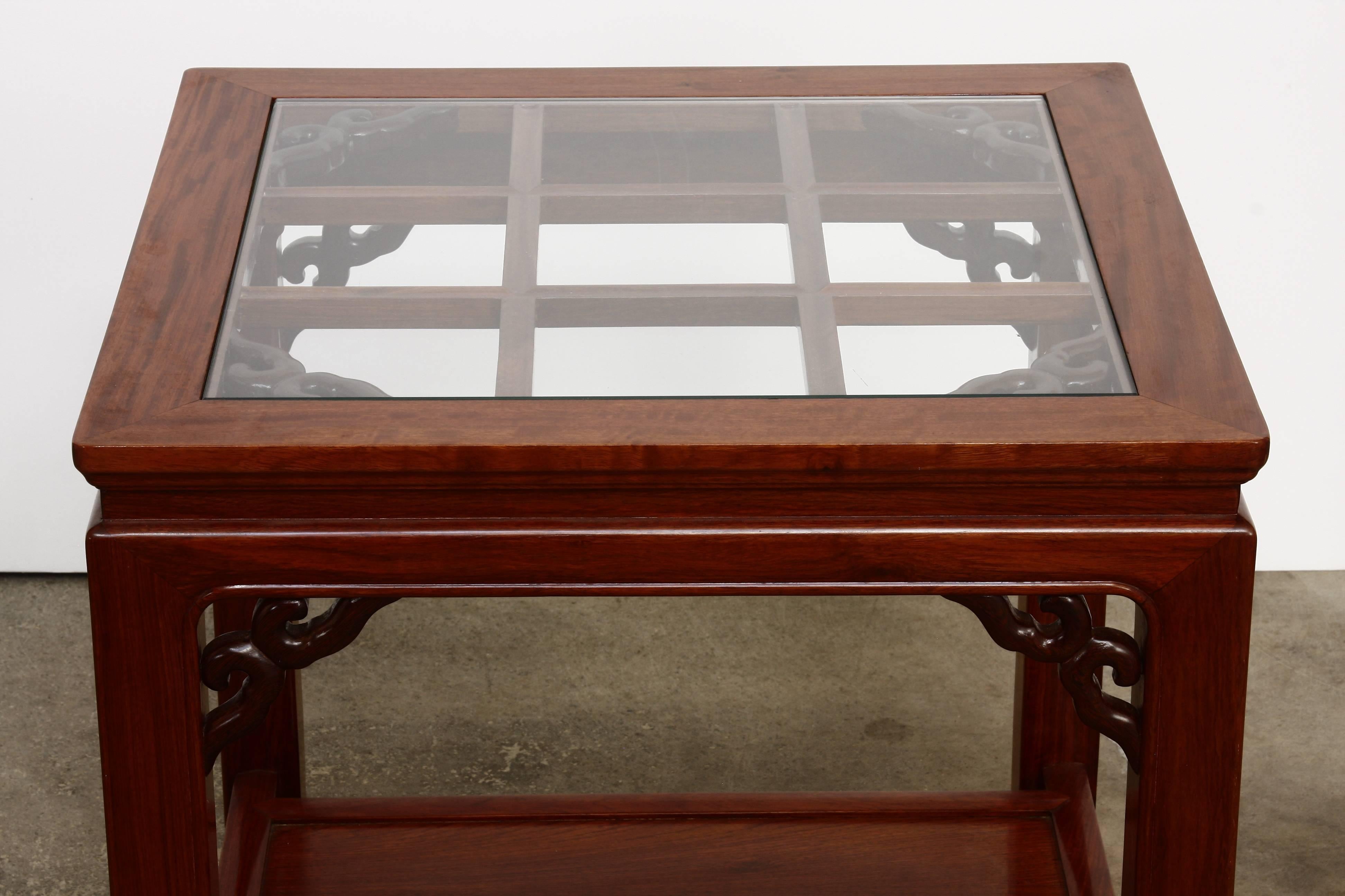 Pair of Chinese Carved Rosewood Side or End Tables In Excellent Condition In Rio Vista, CA