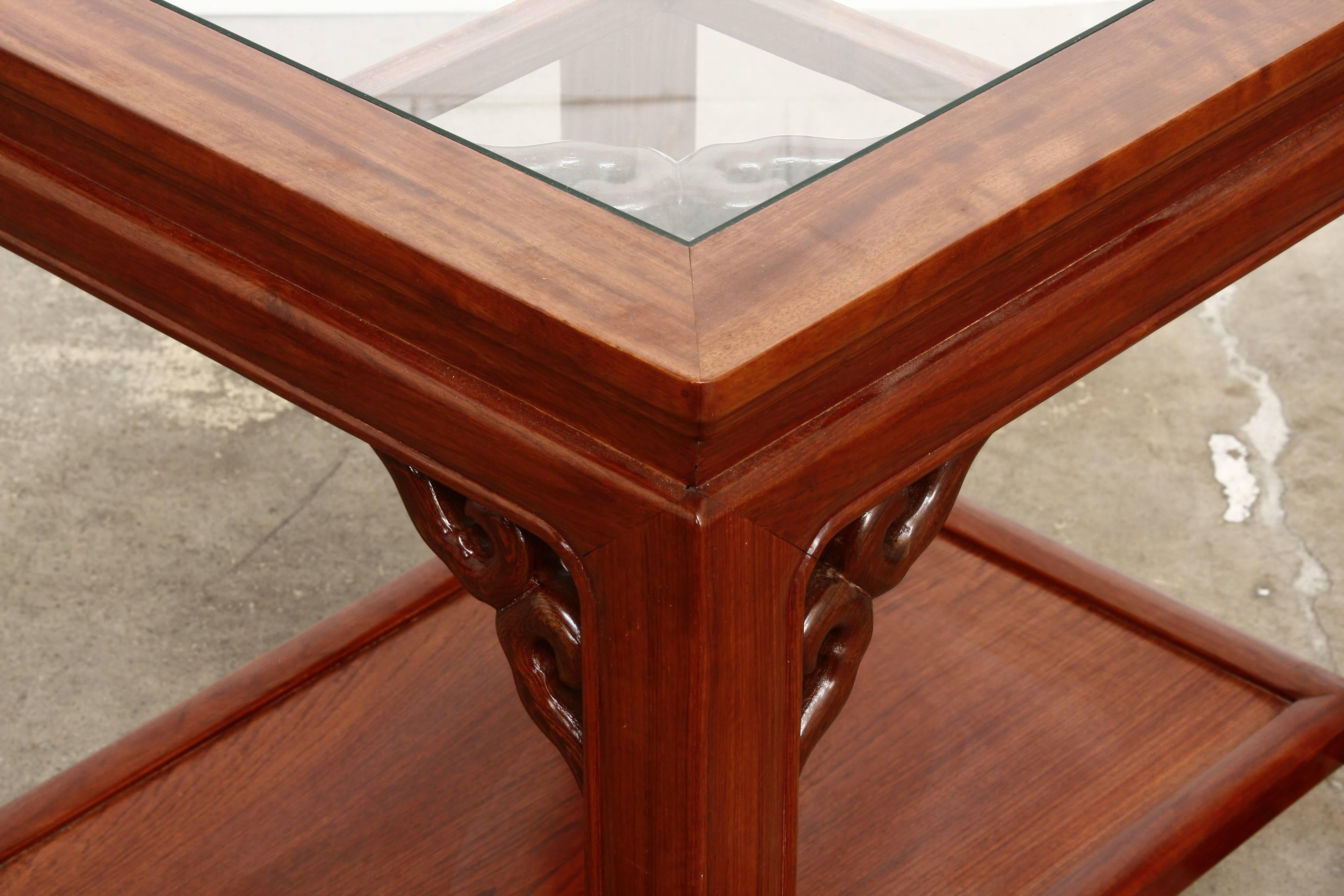Hand-Crafted Pair of Chinese Carved Rosewood Side or End Tables