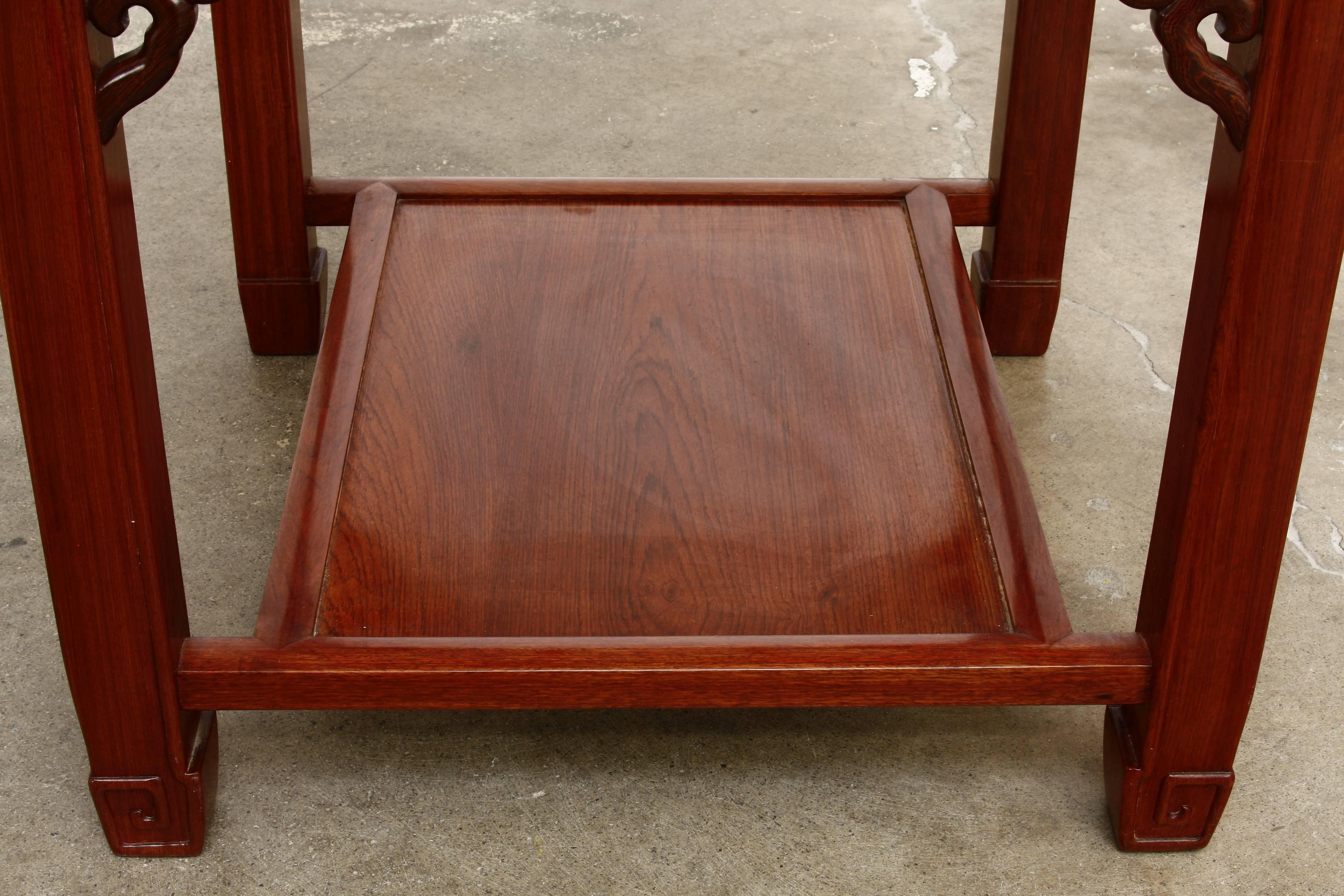 Pair of Chinese Carved Rosewood Side or End Tables 2