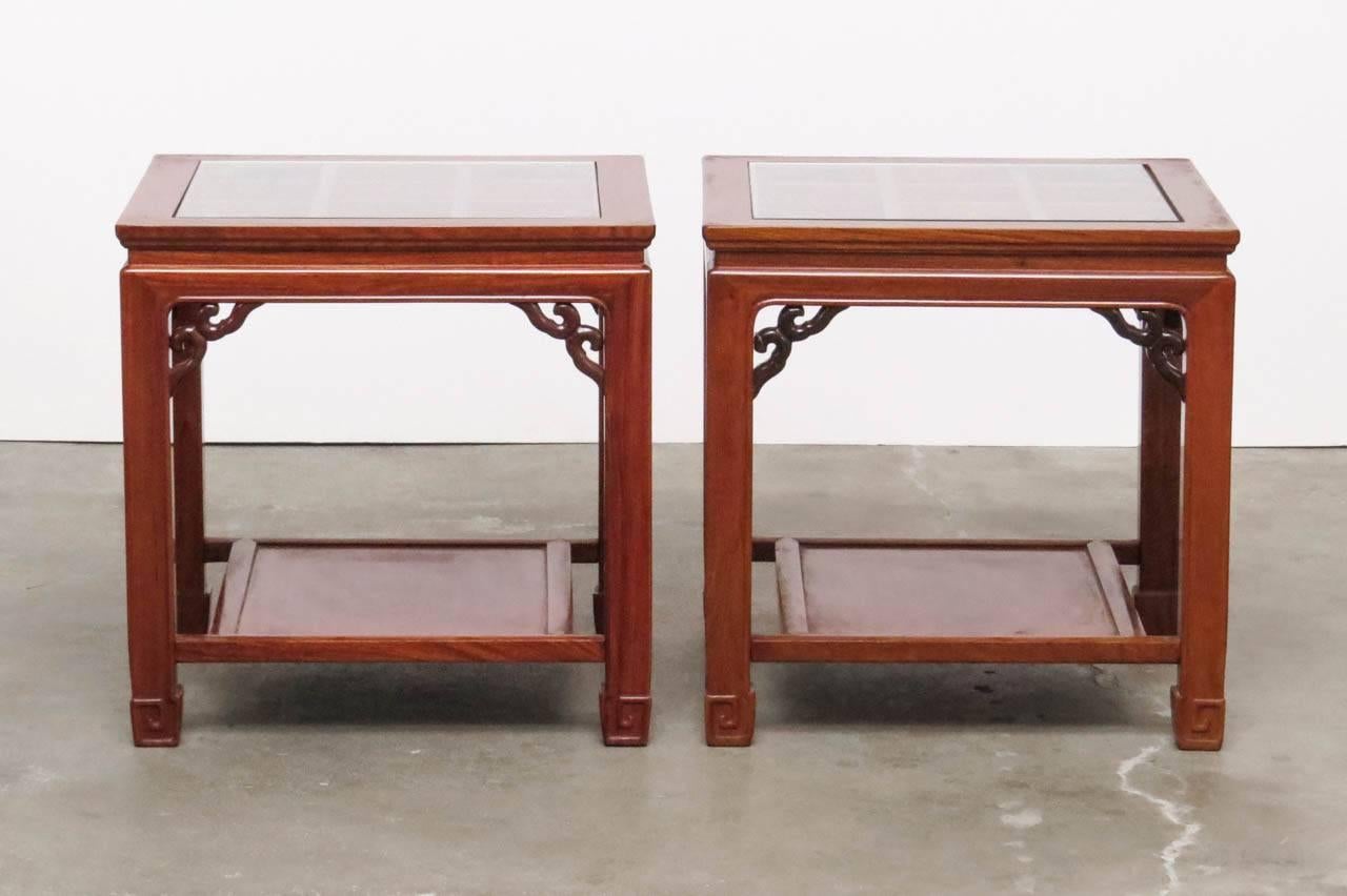 Pair of Chinese Carved Rosewood Side or End Tables 1