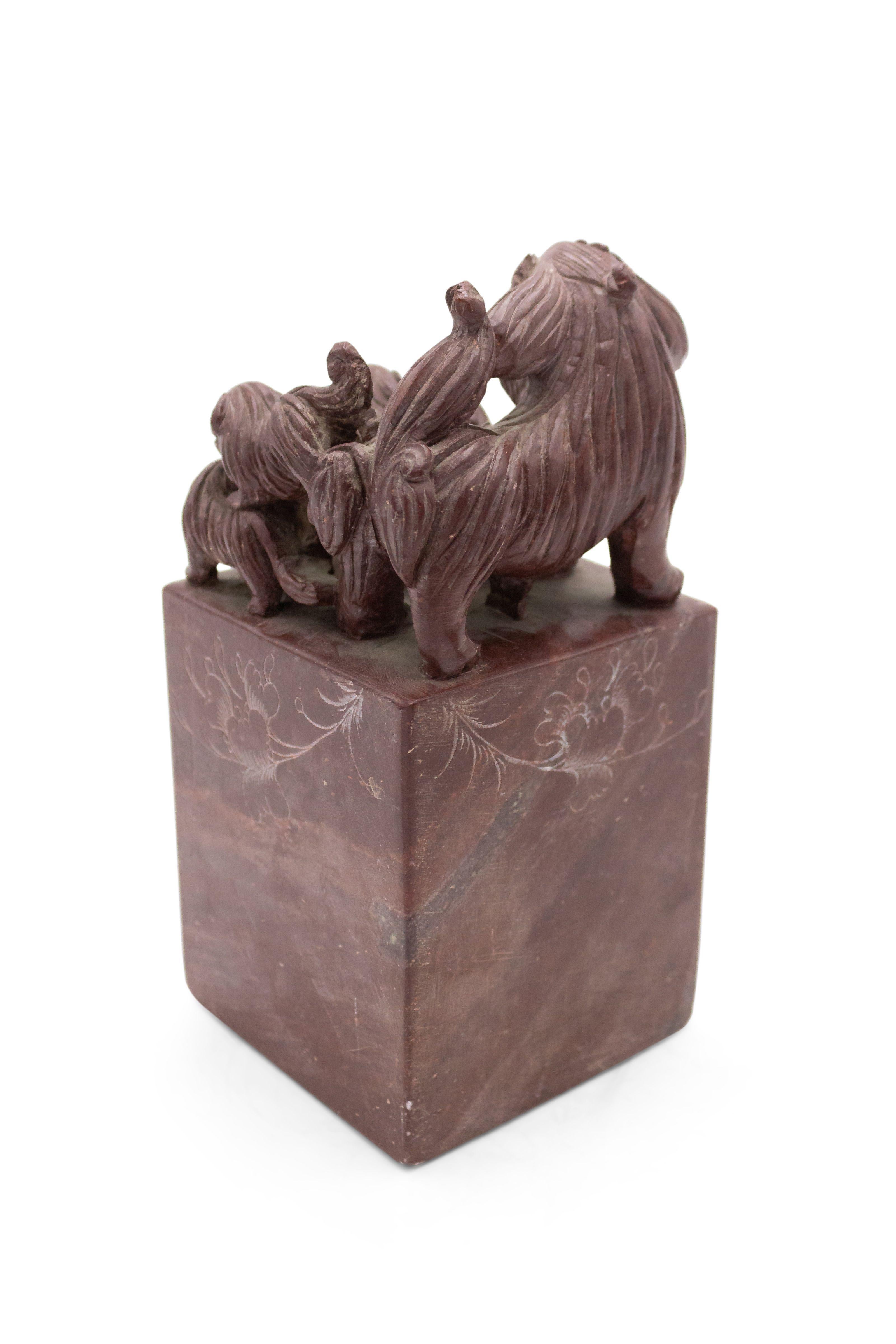 Chinese Export Pair of Chinese Carved Stone Dog Bookends For Sale