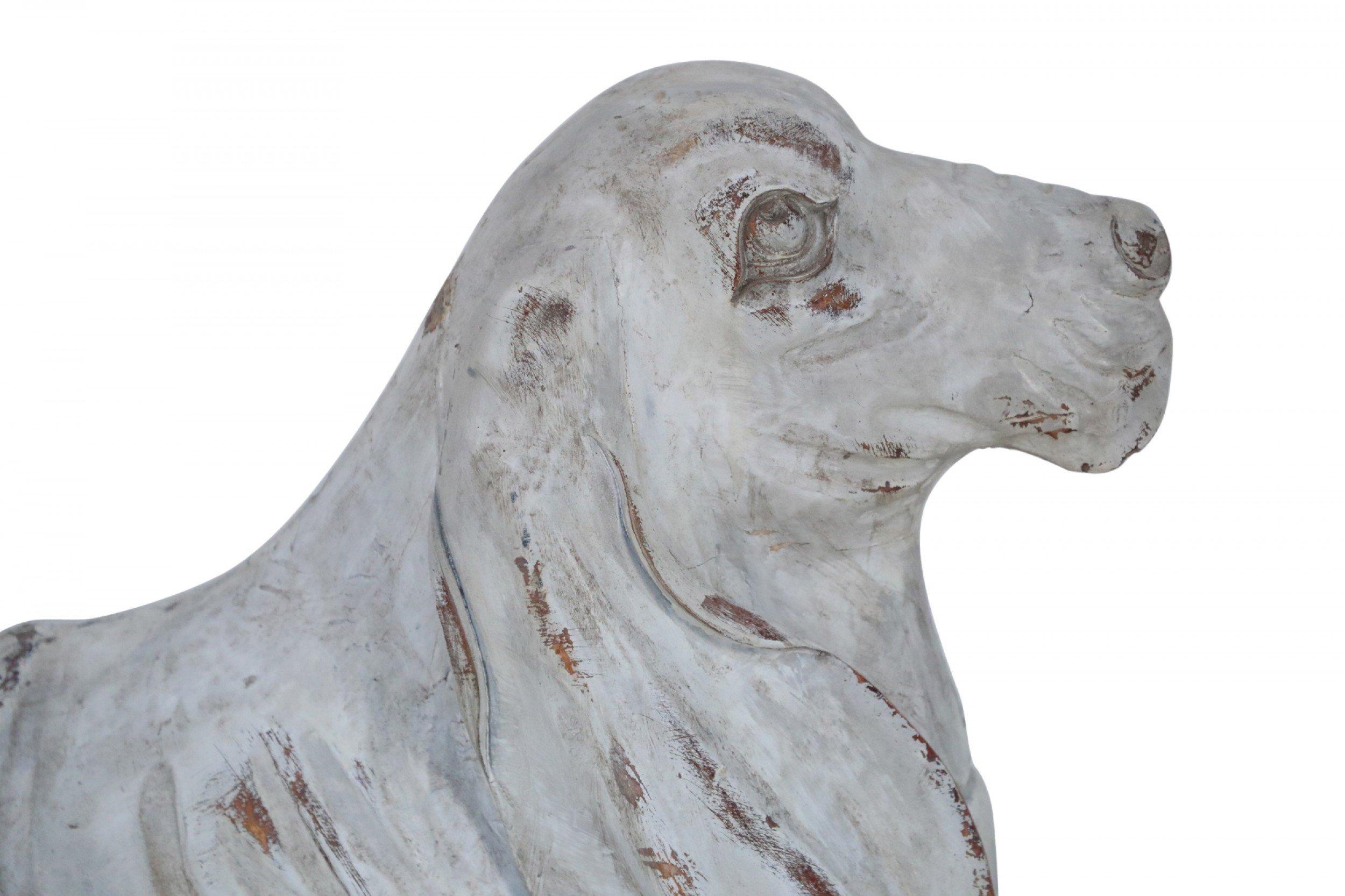 Pair of Chinese Carved Whitewashed Wooden Dog Statues For Sale 4