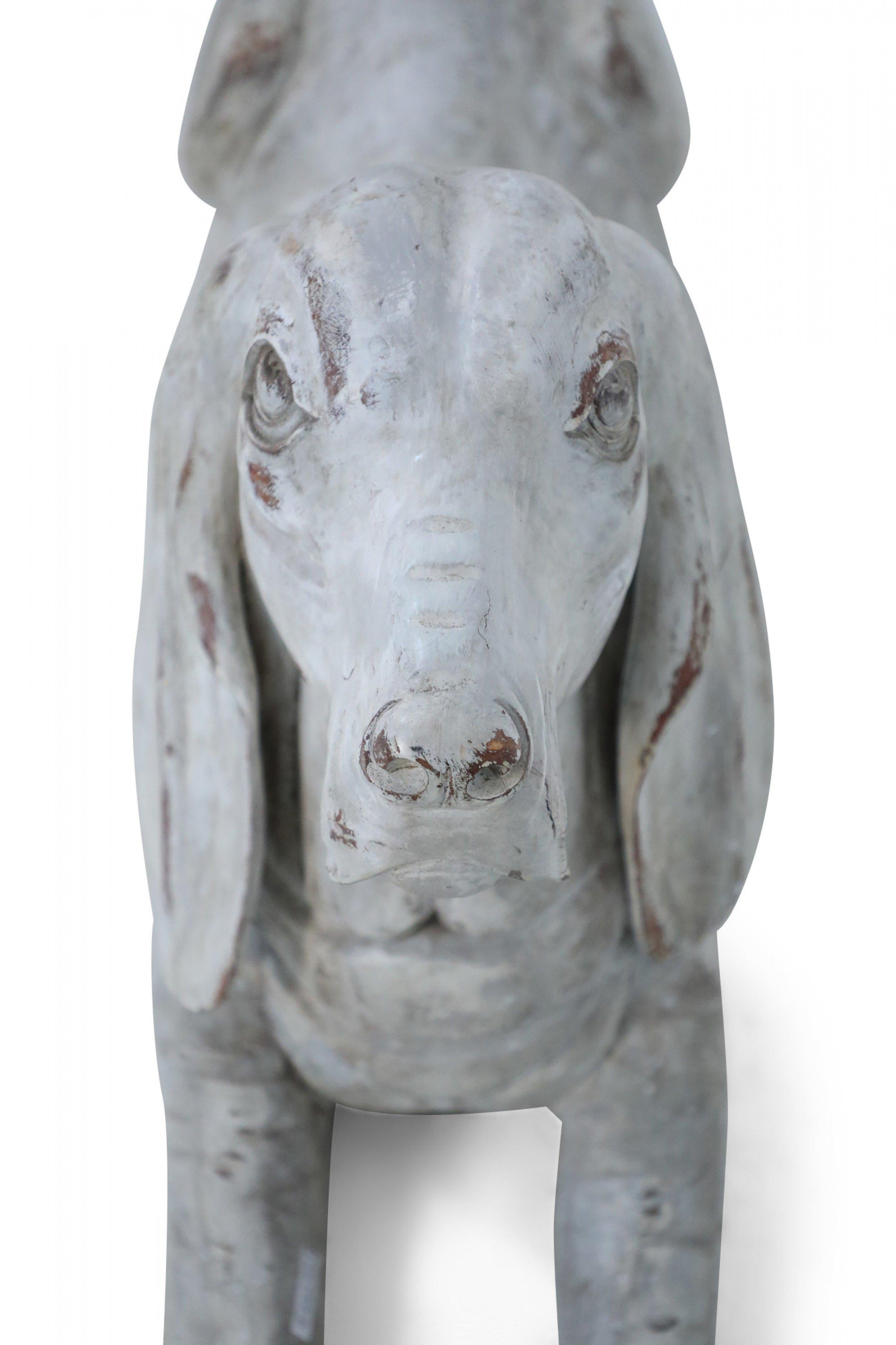 Pair of Chinese Carved Whitewashed Wooden Dog Statues For Sale 7